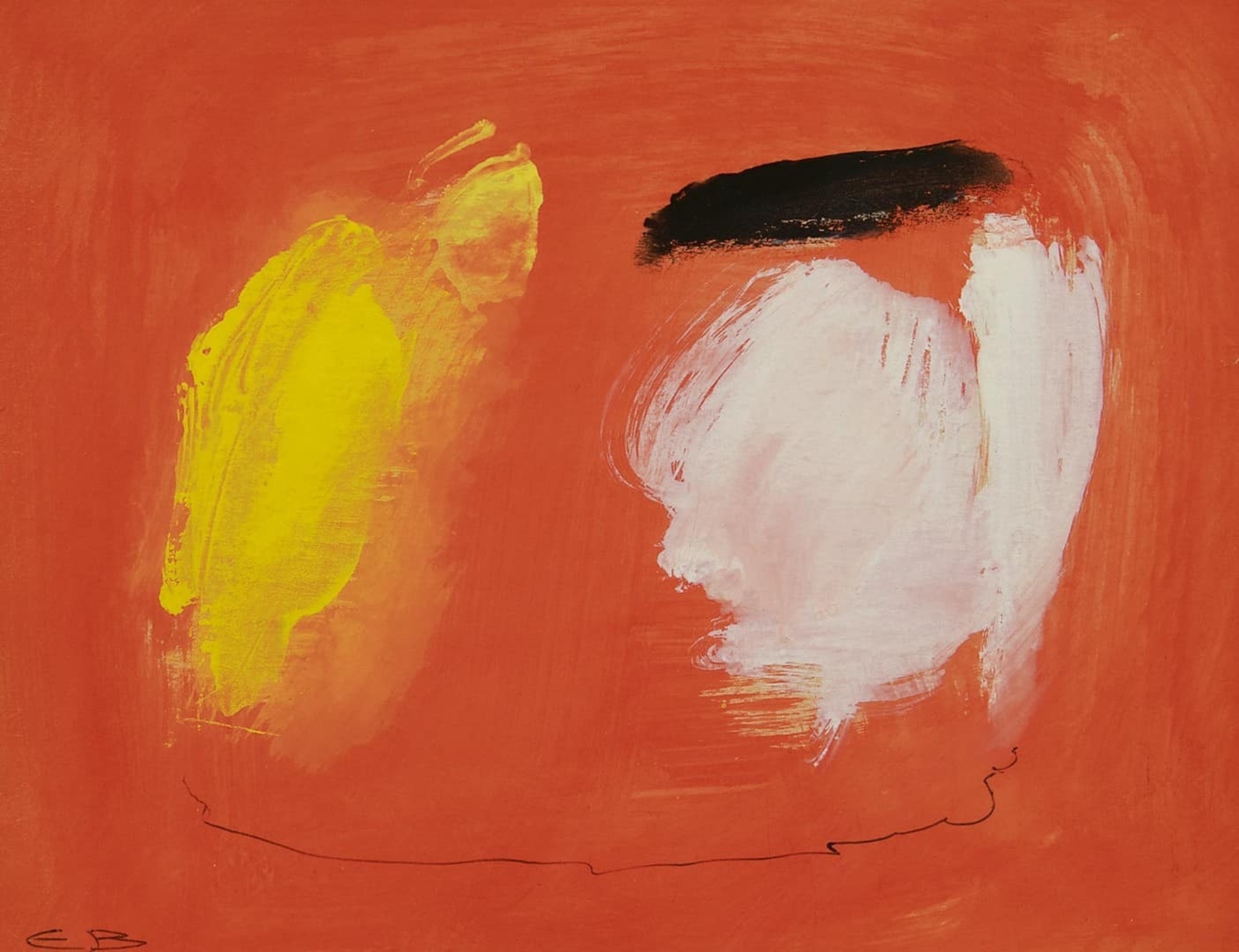 Eugène Brands: Compositie tegen rode achtergrond