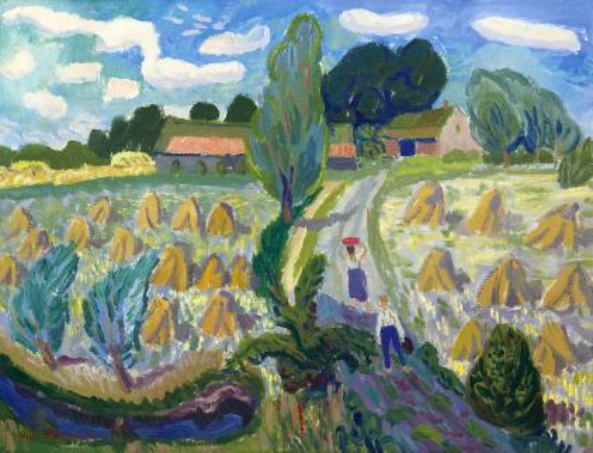 Hugo Brouwer: Zomers landschap met korenschoven