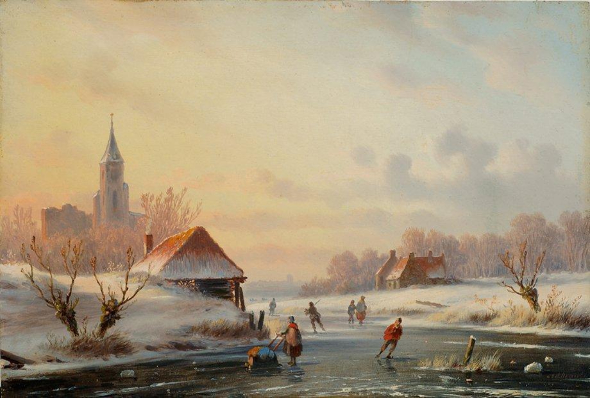 Carl Eduard Ahrendts: IJsgezicht met schaatsers