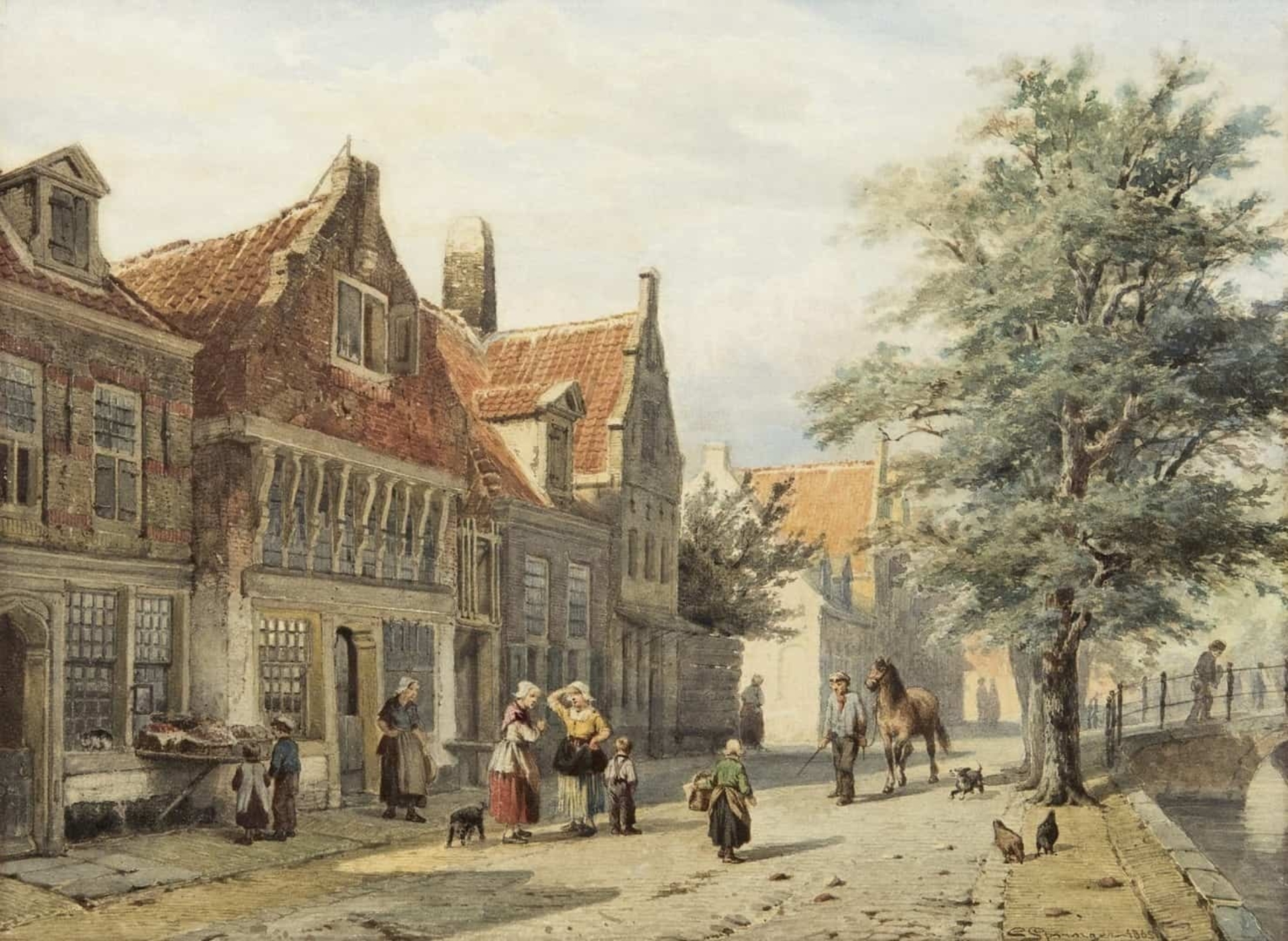 Cornelis Springer: Zicht op de Havendijk te Enkhuizen