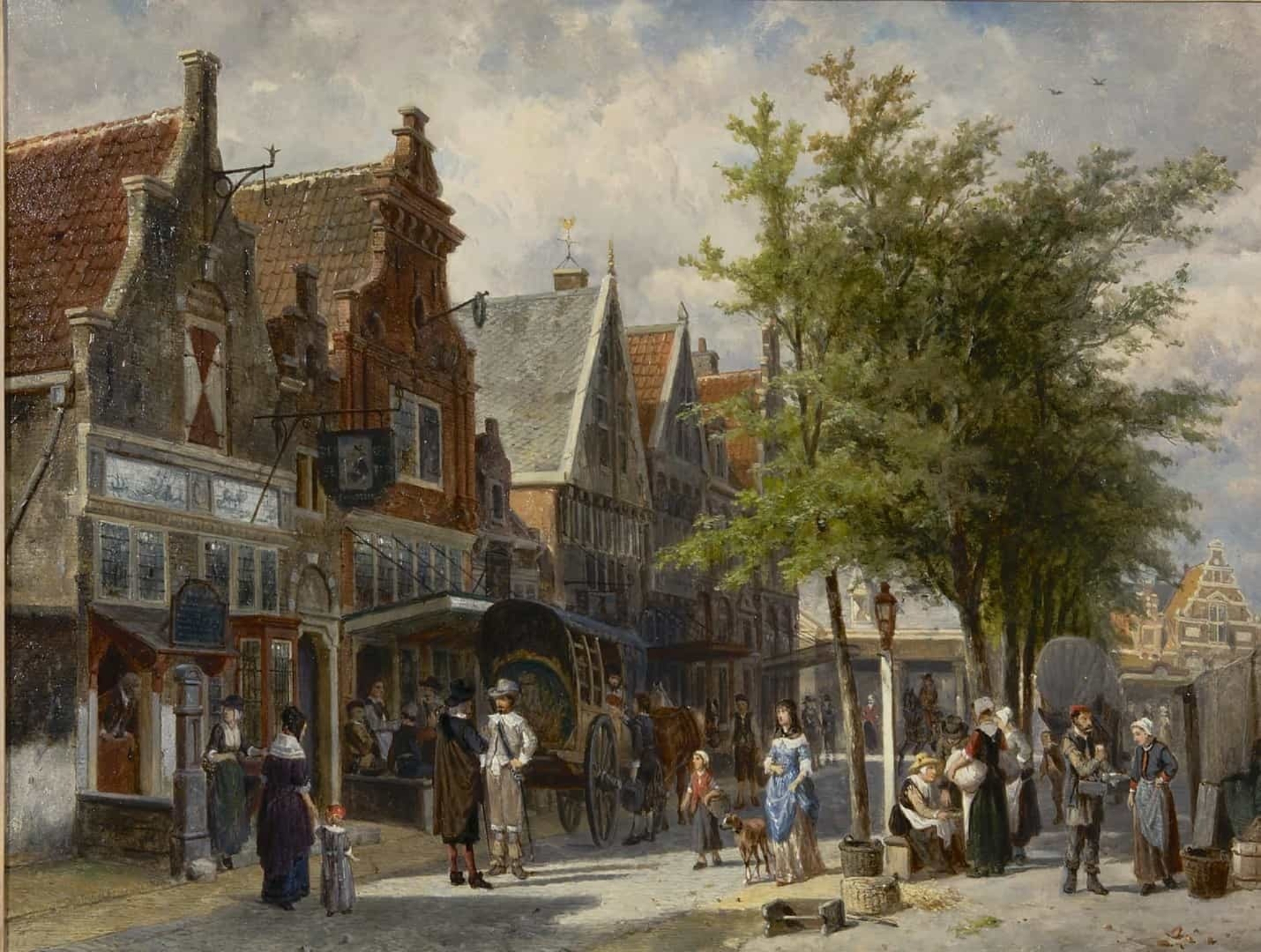 Cornelis Springer: Gezicht op de markttentoonstelling Voedingsmiddelen in Amsterdam