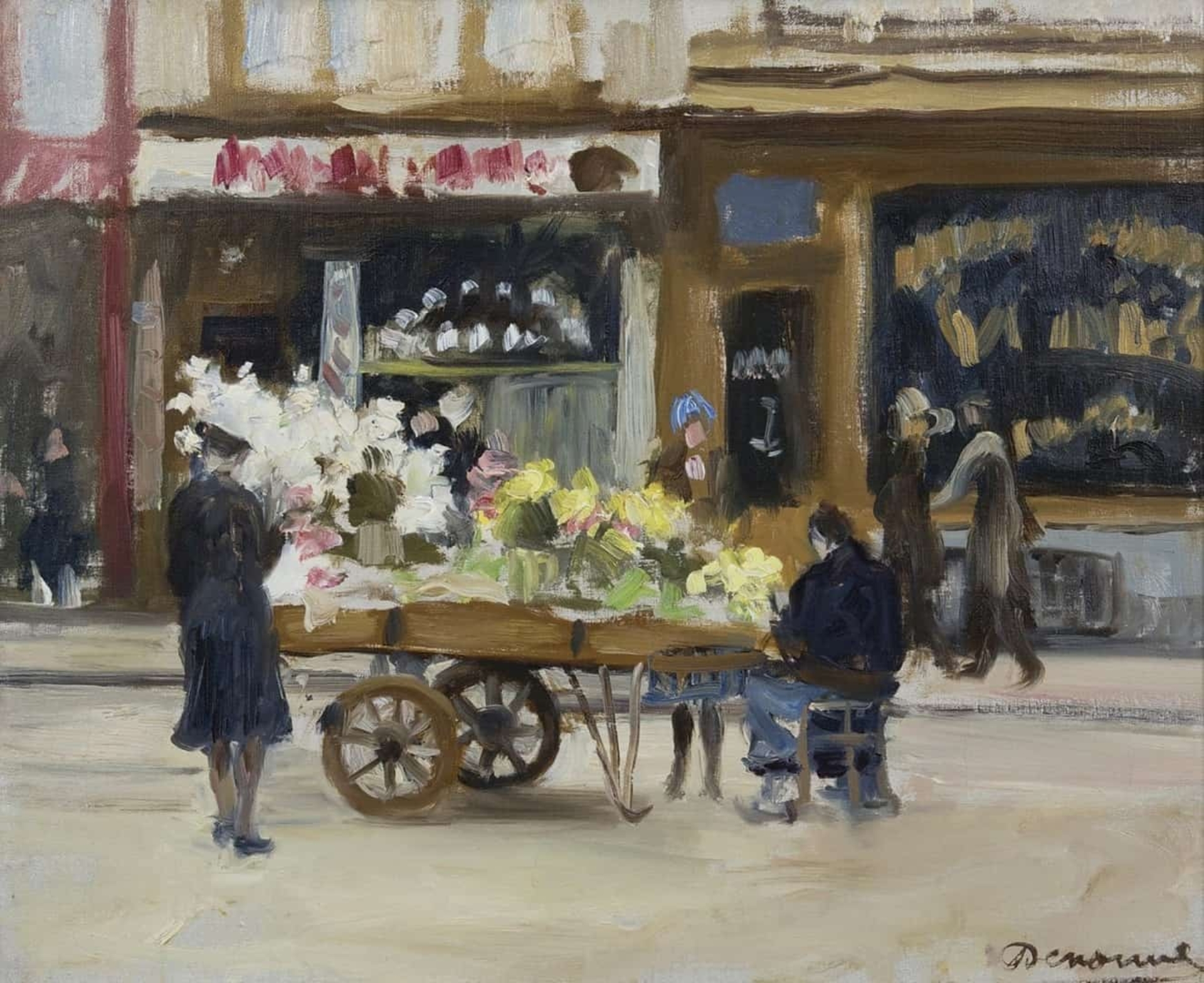 Alexandre Denonne: Vrouwen bij een bloemenkar