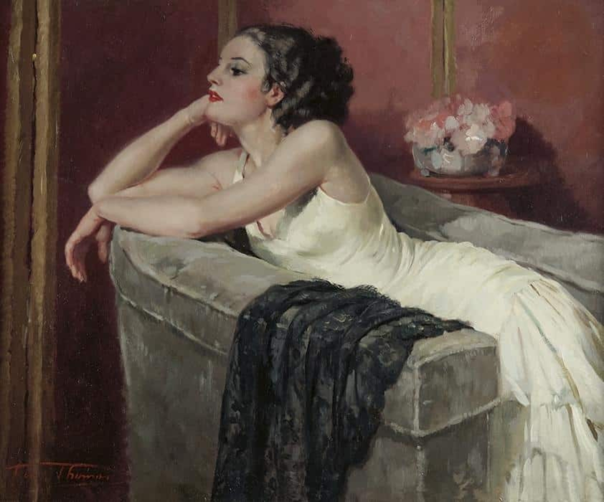 Henri Thomas: Elegante dame op een fauteuil
