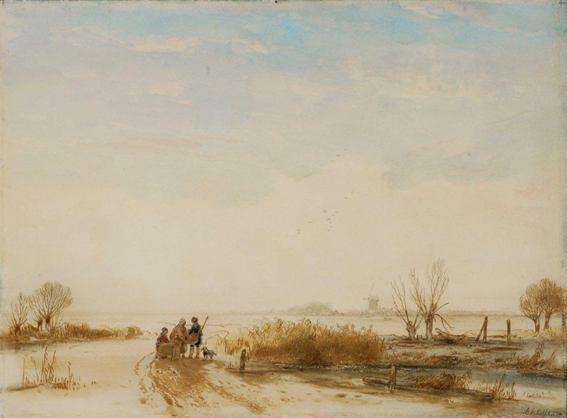 Andreas Schelfhout: Figuren op een bevroren vaart