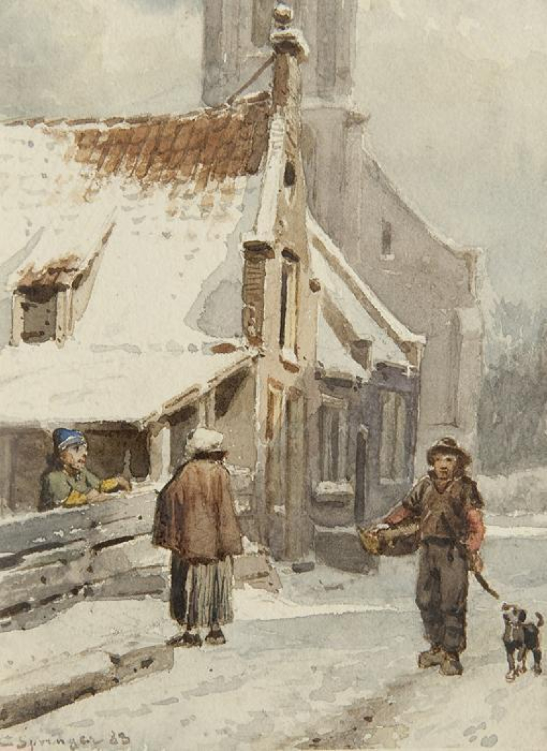 Cornelis Springer: Figuren op het Kerkpad te Zandvoort in de winter