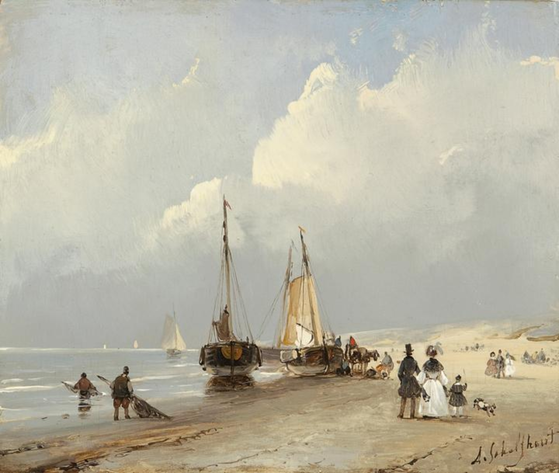 Andreas Schelfhout: Flaneren op het strand