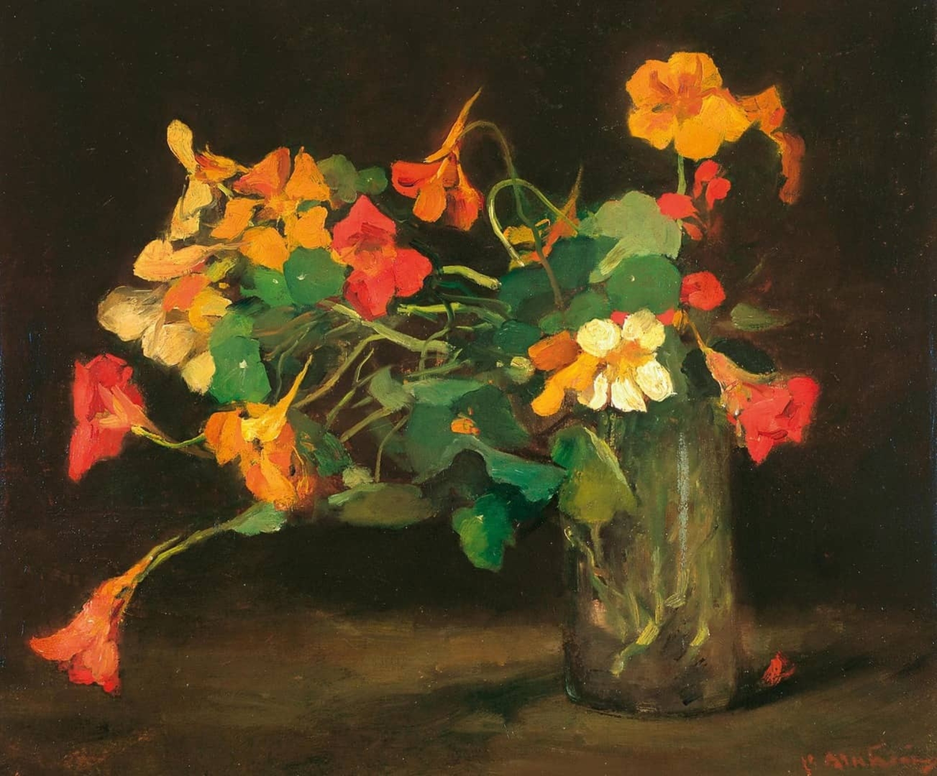 Floris Arntzenius: Stilleven van Oost-Indische kers in een glazen vaasje