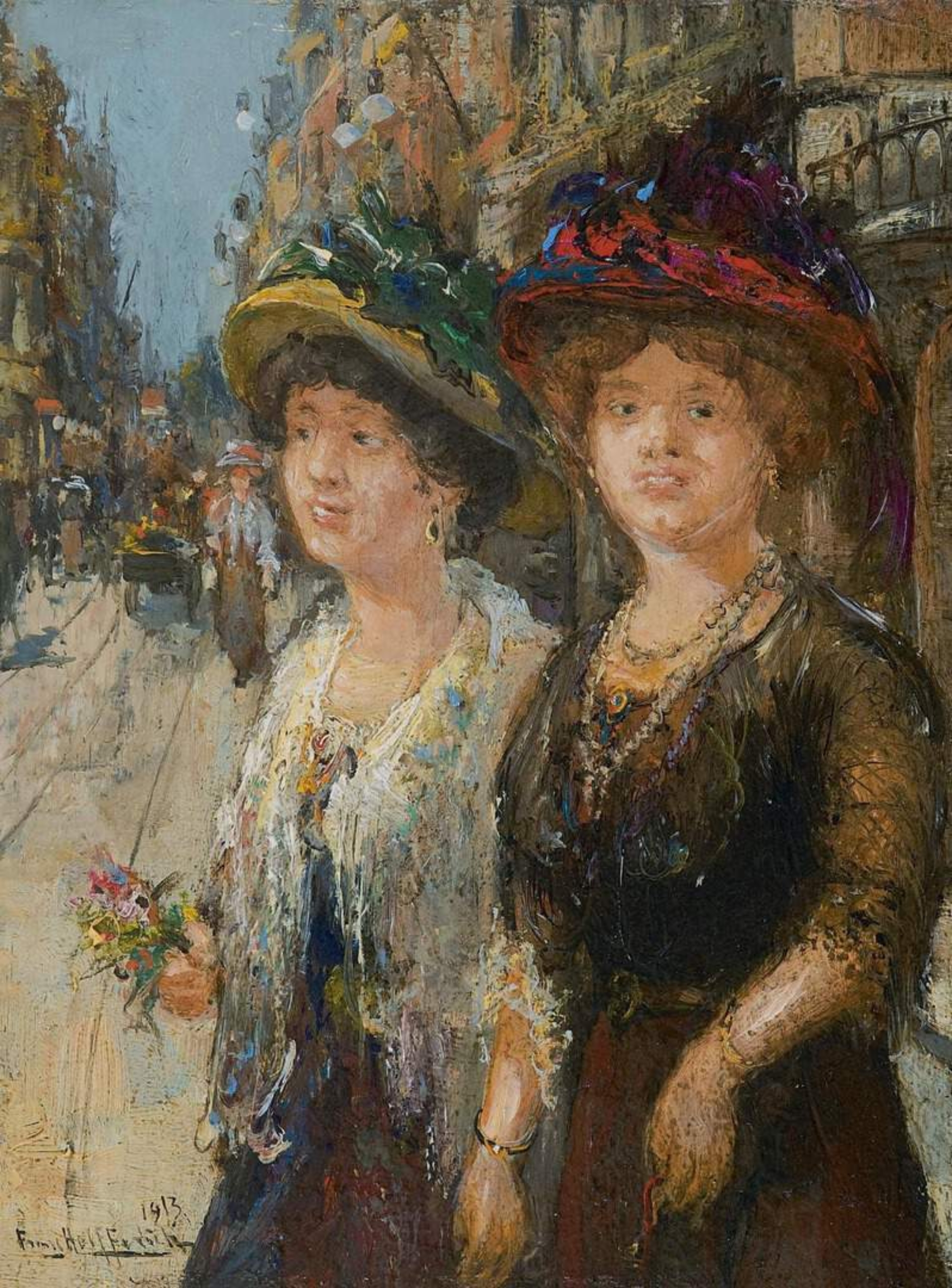 Franz Helfferich: Twee dames in een Haagse straat