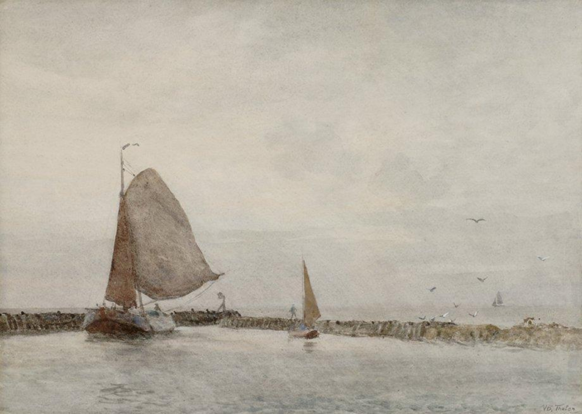 Willem Bastiaan Tholen: Havengezicht met zeilboten