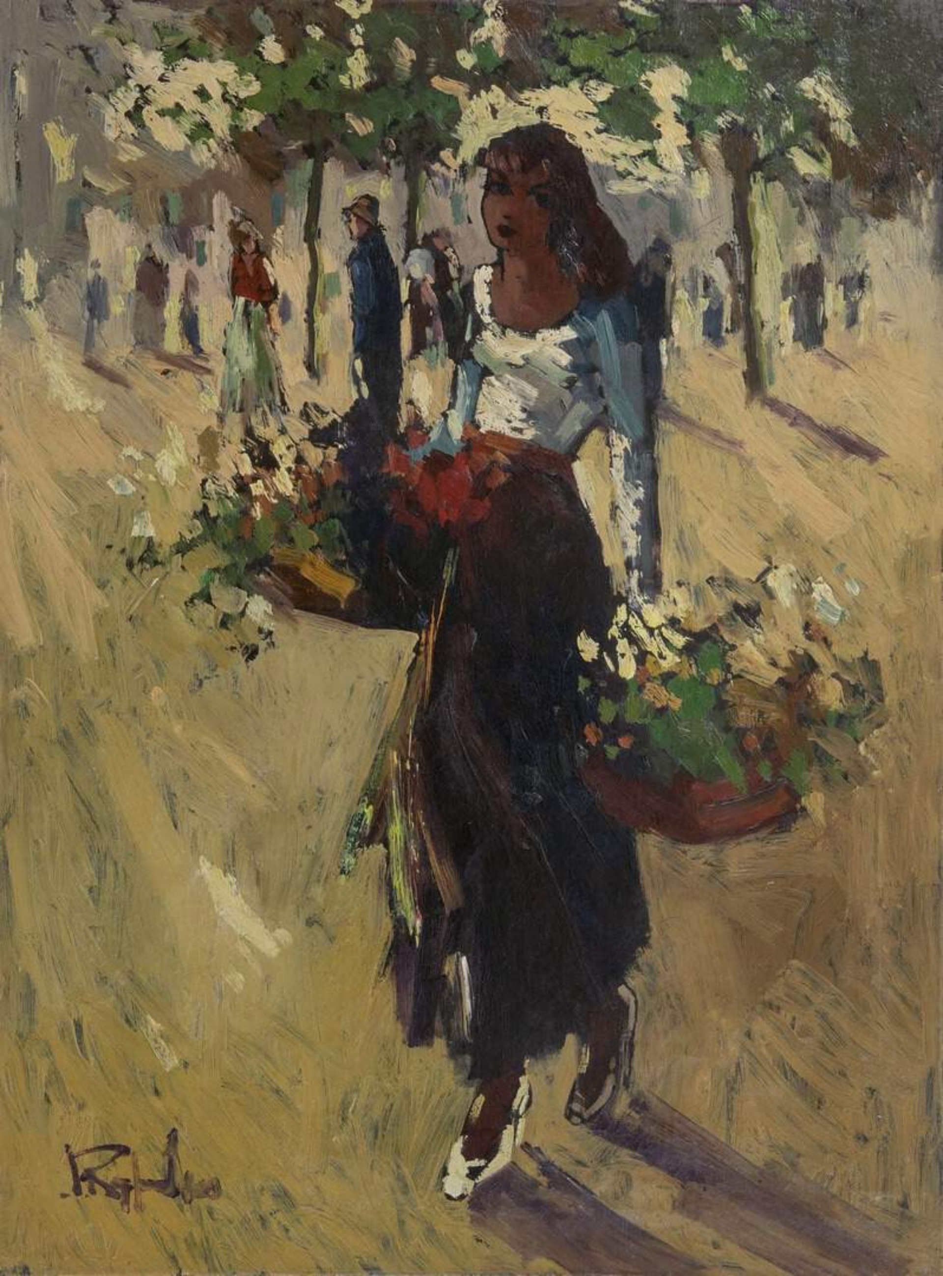 Jan Rijlaarsdam: Bloemenmeisje op een plein