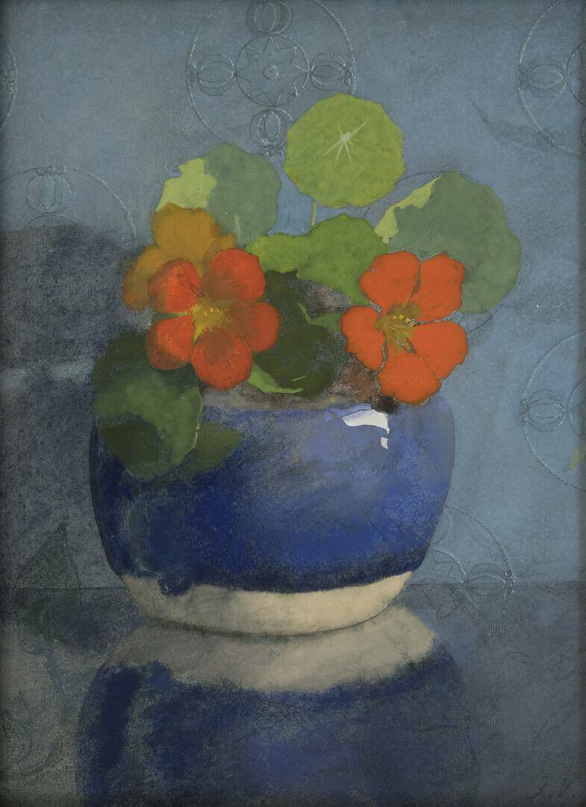 Jan Voerman sr: Oost-Indische kers in een blauwe gemberpot