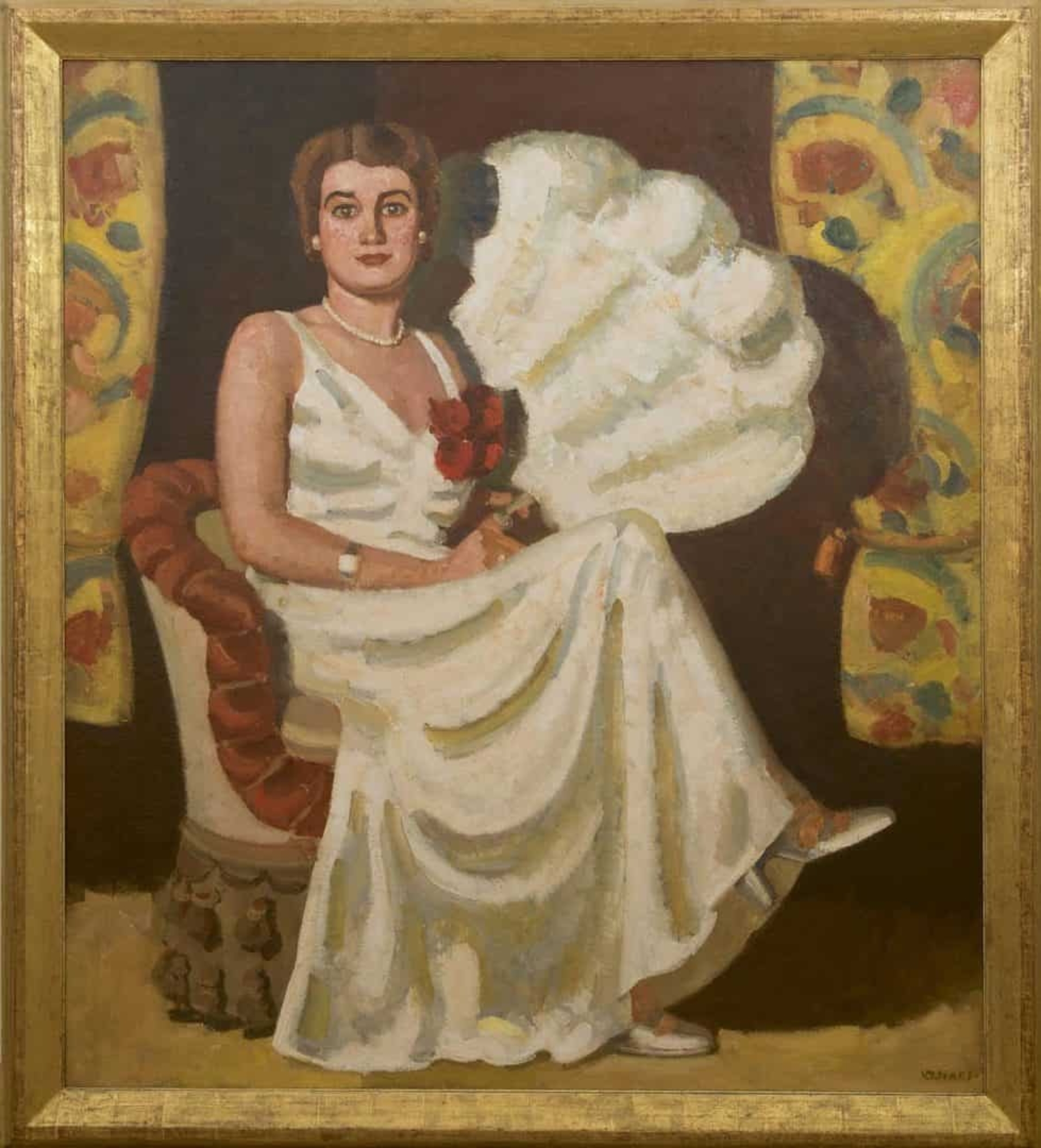 Kees Maks: Young woman seated with fan (framed)