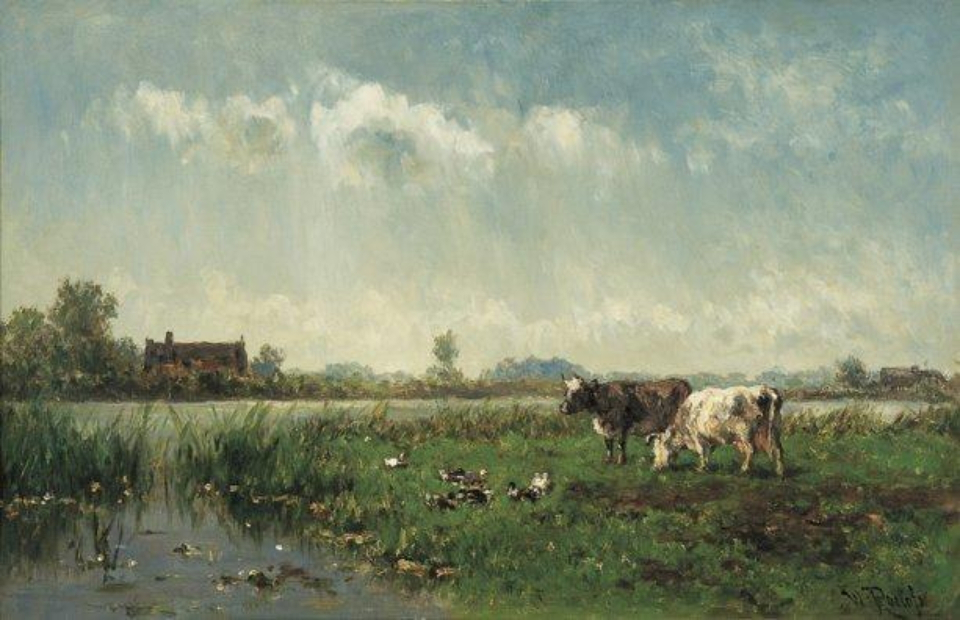 Willem Roelofs: Koeien en eenden in een polderlanschap