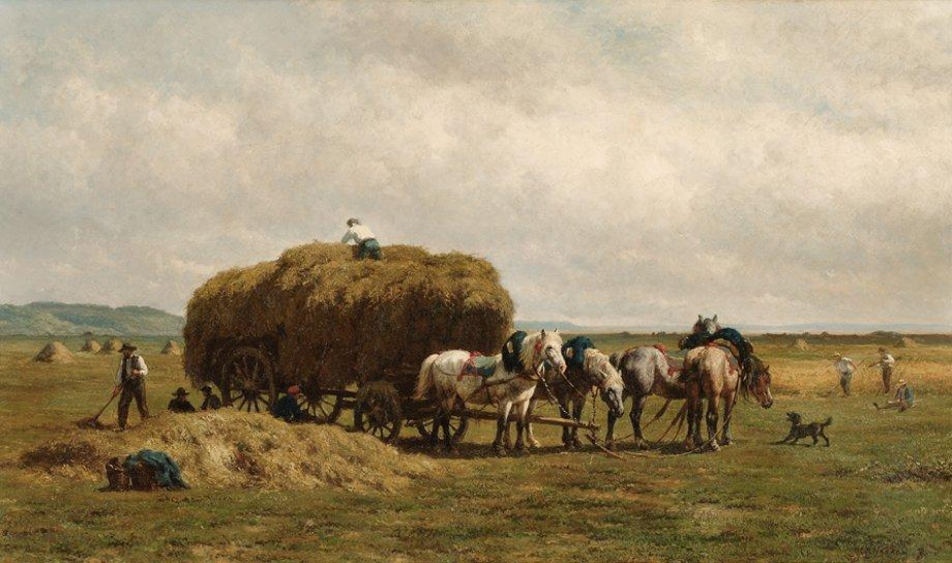 Willem Nakken: Laden van de hooiwagen tijdens een zonovergoten dag
