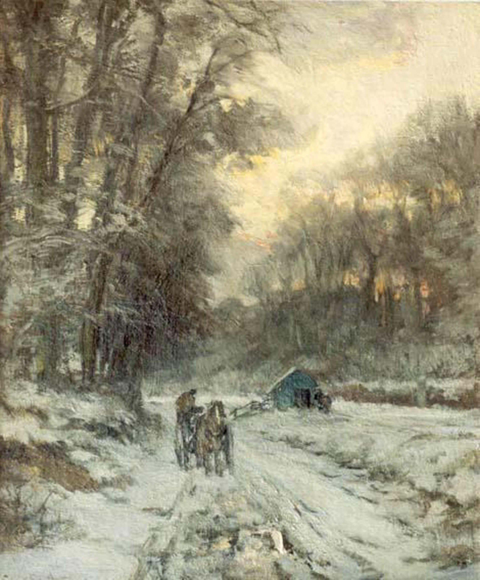 Louis Apol: Man op een 'Malle Jan' in een besneeuwd landschap