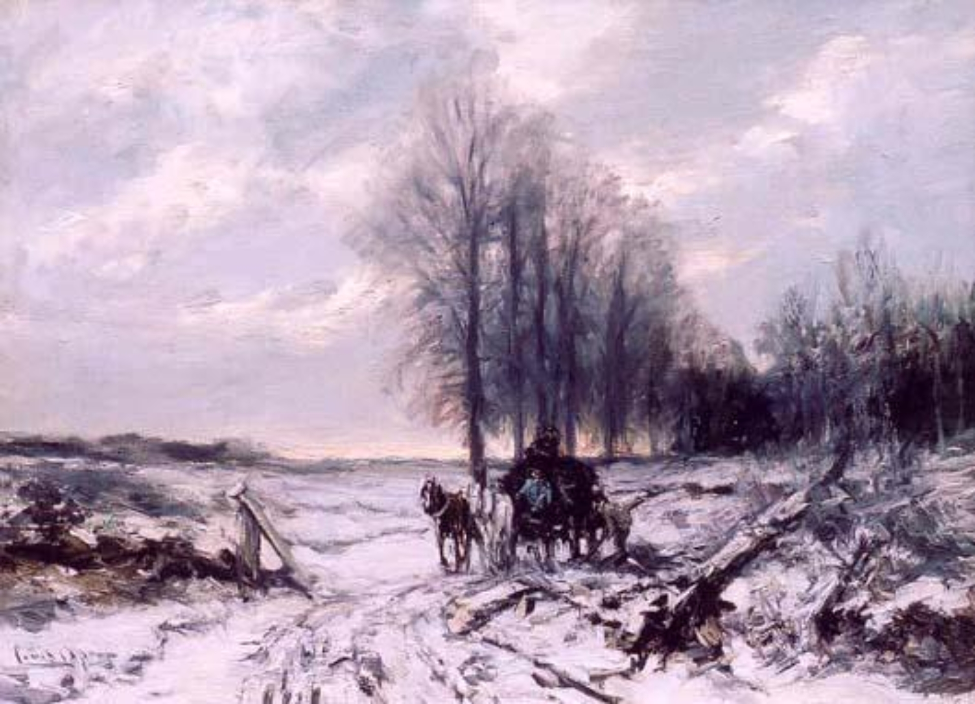 Louis Apol: Paard en wagen in een winters landschap
