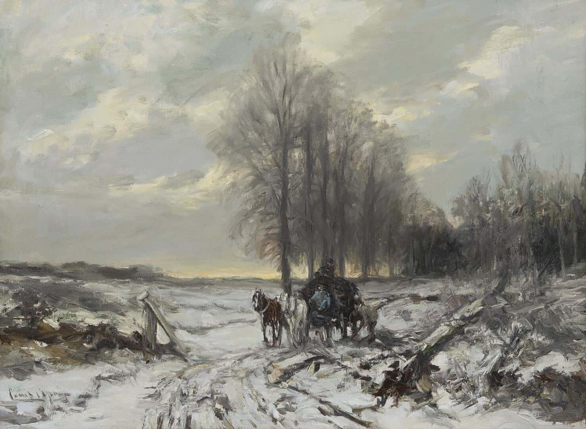 Louis Apol: Winterlandschap met paard en wagen
