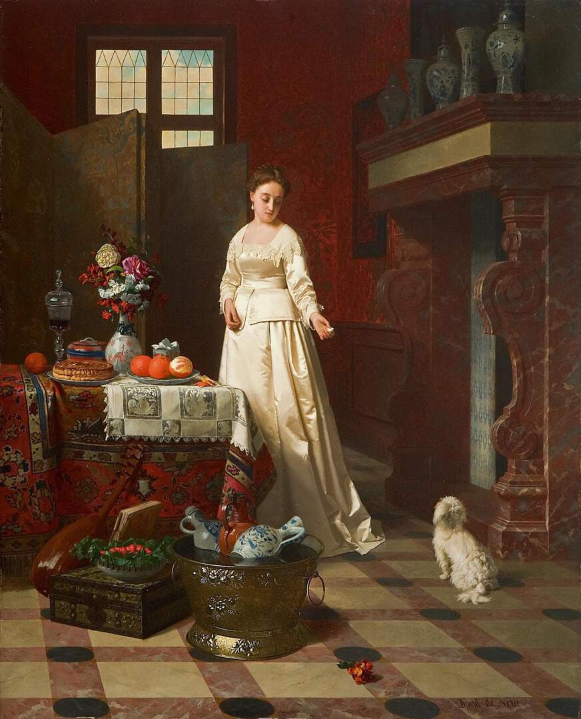 Petrus Renier Hubertus Knarren: Jonge vrouw in een interieur