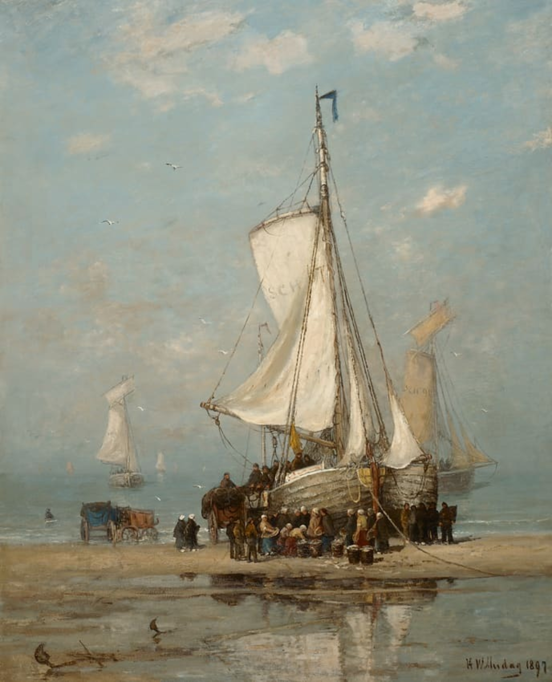 Hendrik Willem Mesdag: De verkoop van de visvangst op het strand van Scheveningen