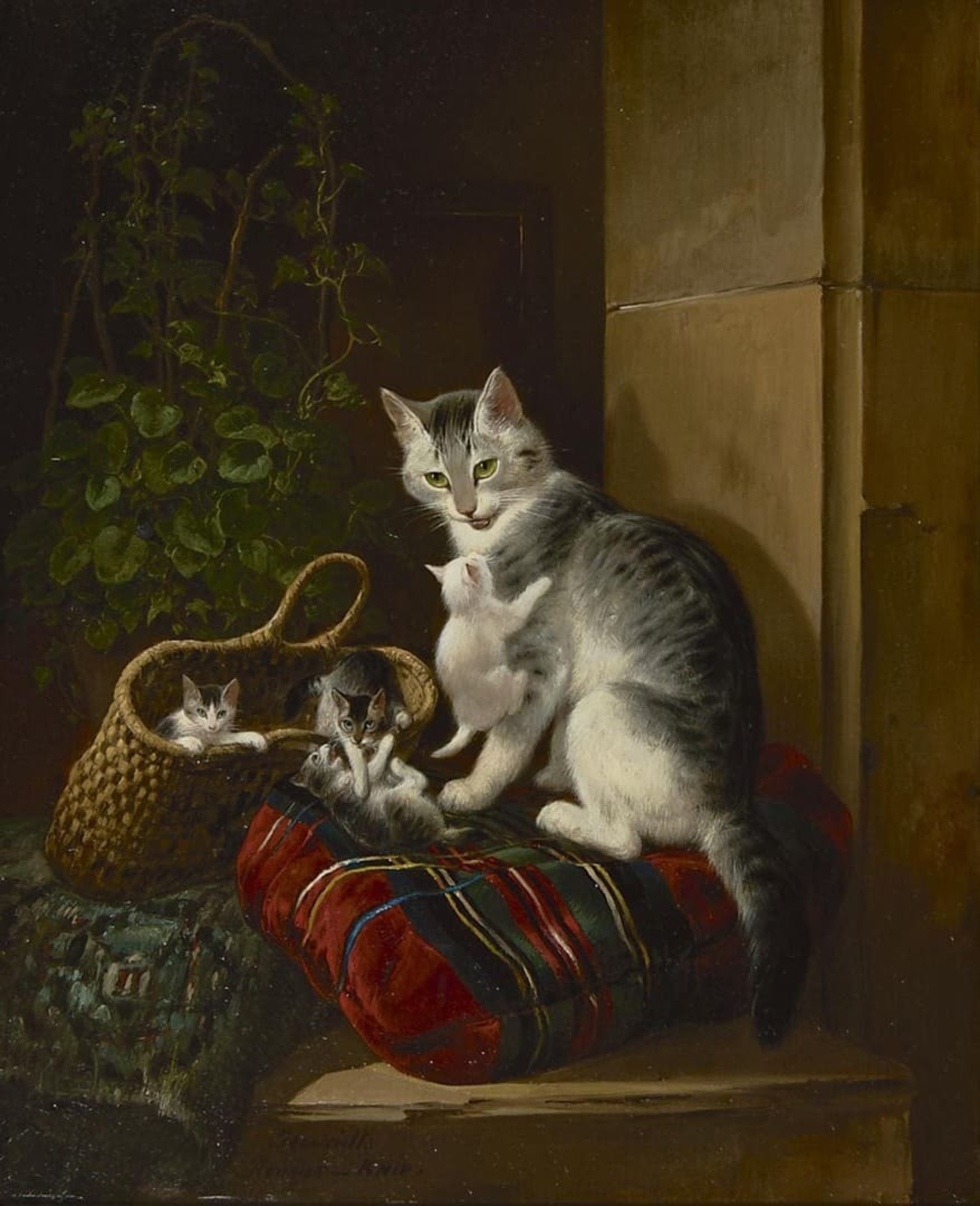 Henriëtte Ronner-Knip: Moederpoes met haar jongen