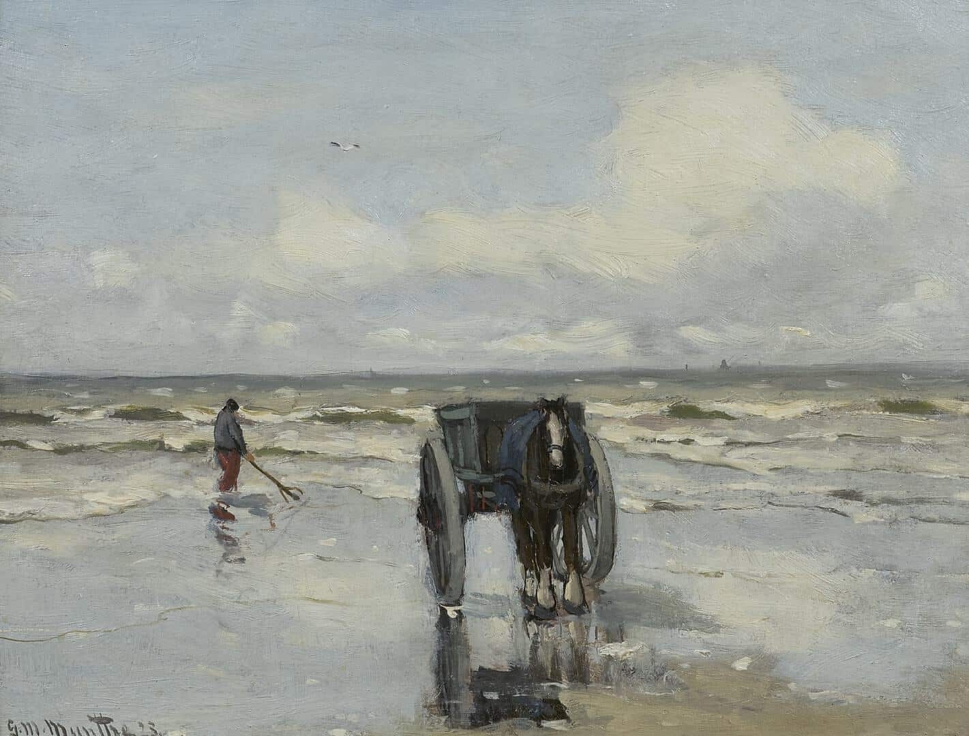 Gerhard Arij Ludwig 'Morgenstjerne' Munthe: Schelpenvisser met kar en paard op het strand
