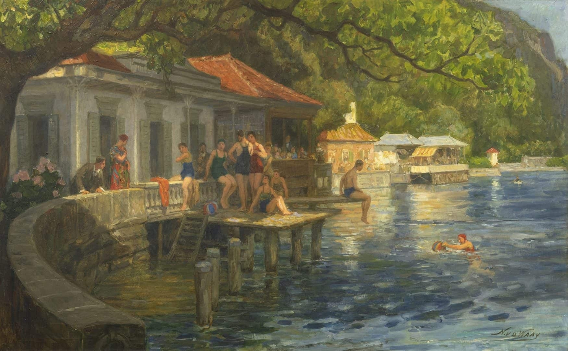 Nicolaas van der Waay: Zwemvertier aan het Vierwaldstättermeer in Gersau, Zwitserland