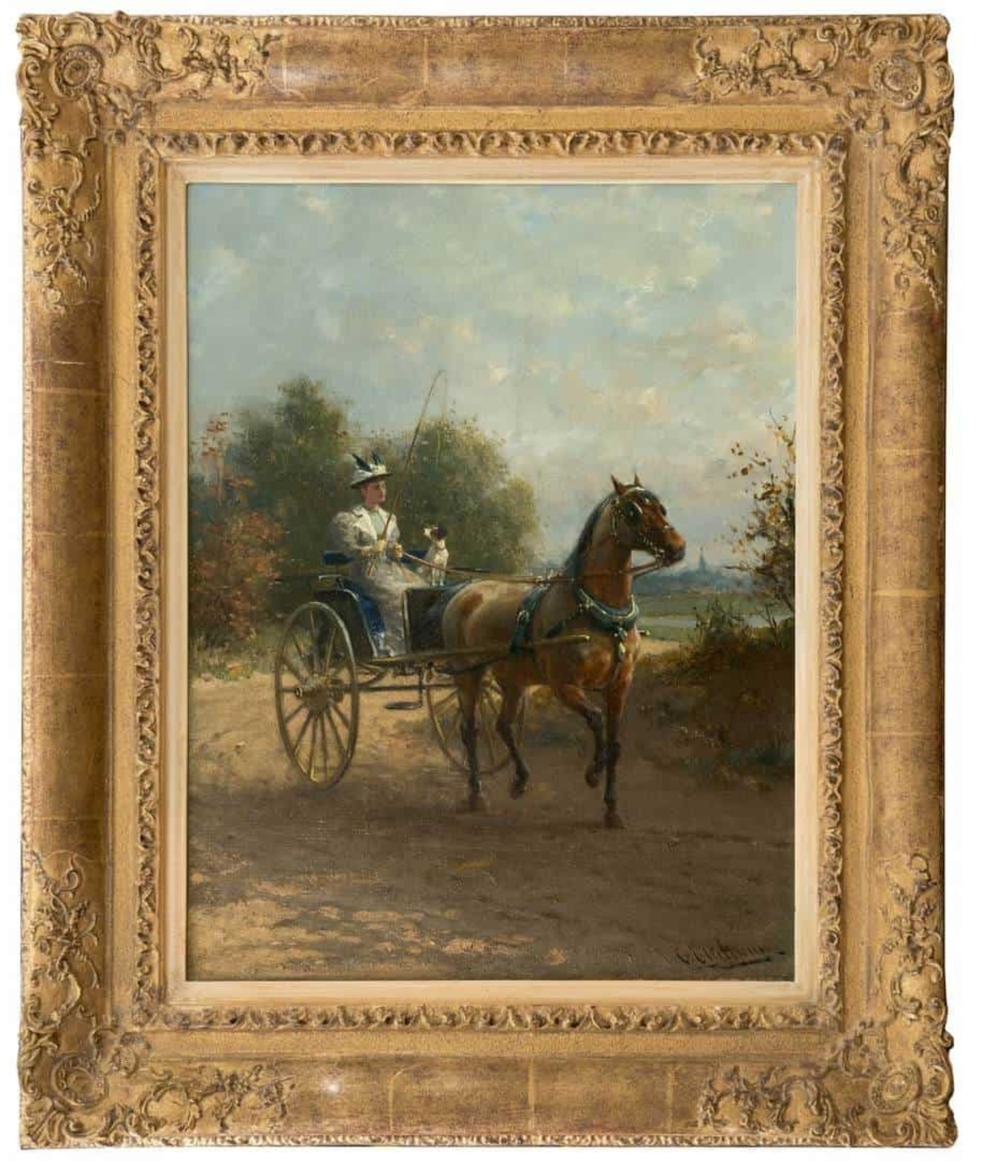 Otto Eerelman: In een rijtuig op een zomerse dag (in lijst)