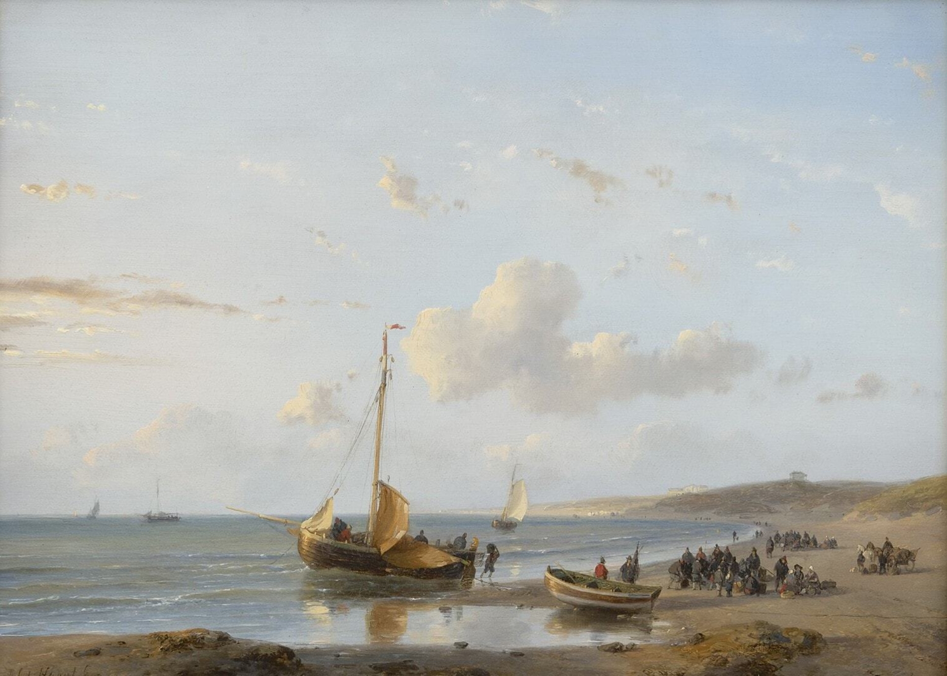 Andreas Schelfhout: Visafslag op het strand