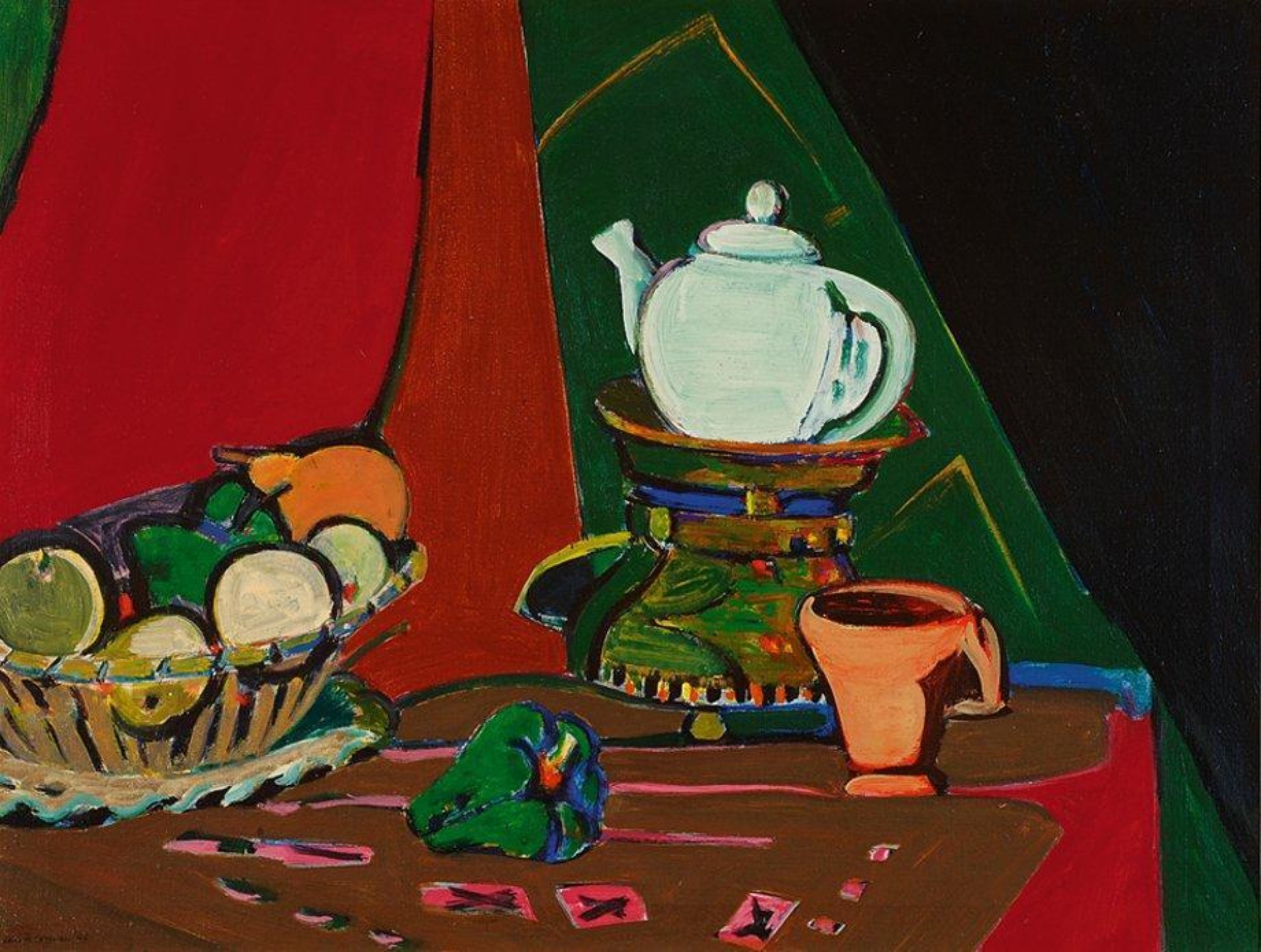 Jan Wiegers: Stilleven met fruit en een theepot