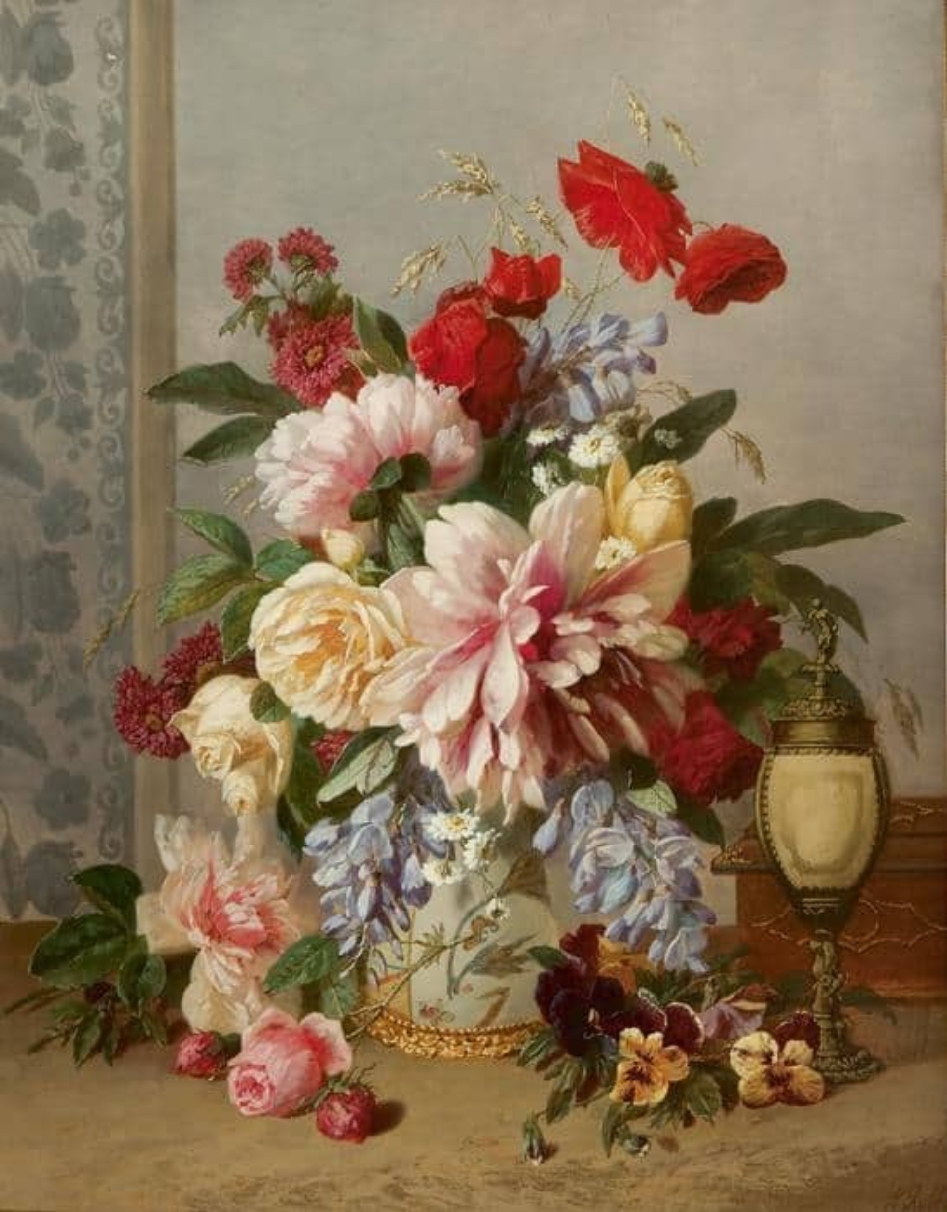 Henri Robbe: Stilleven van bloemen in een vaas
