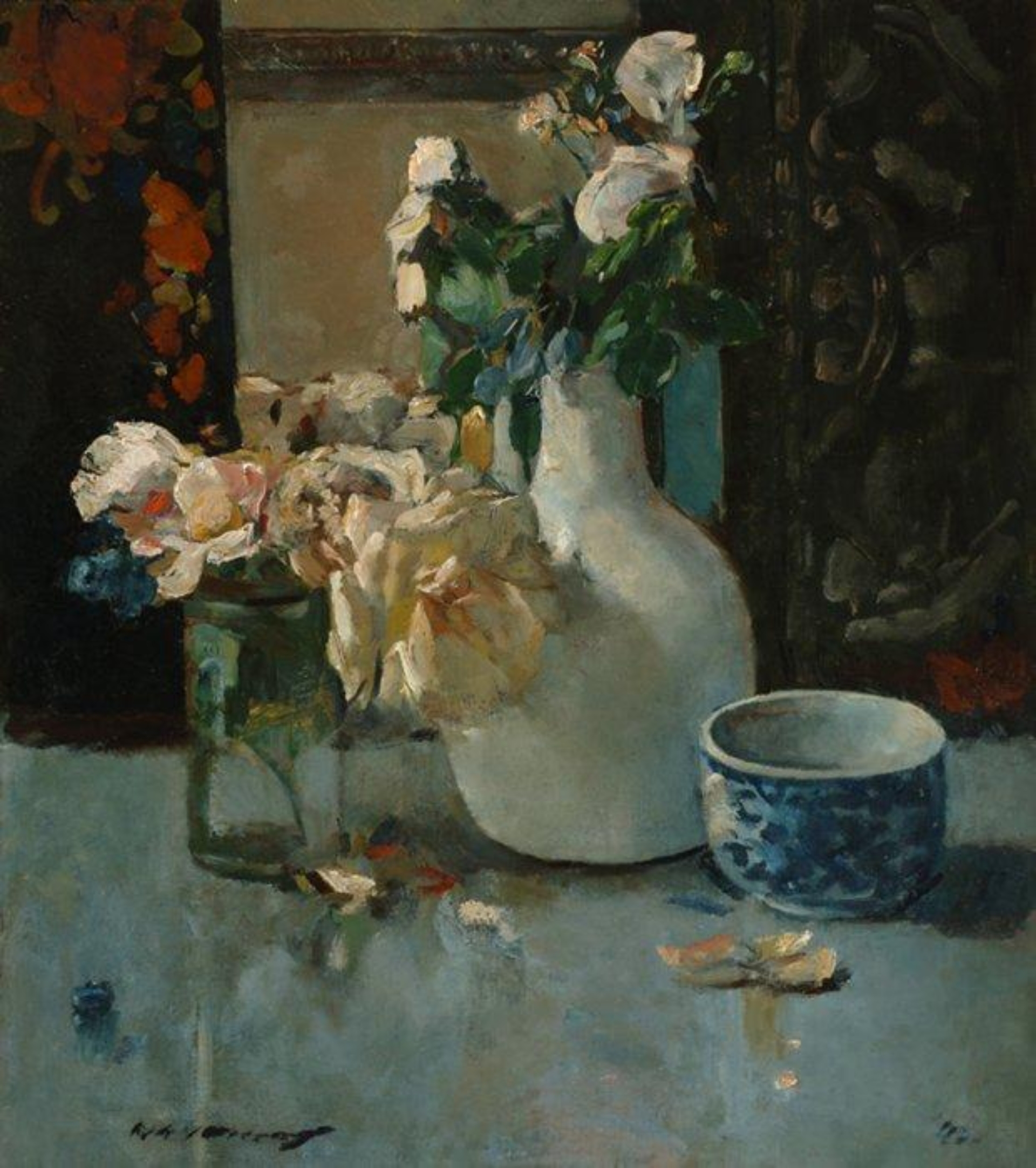 Kees Verwey: Stilleven van vaasjes met bloemen