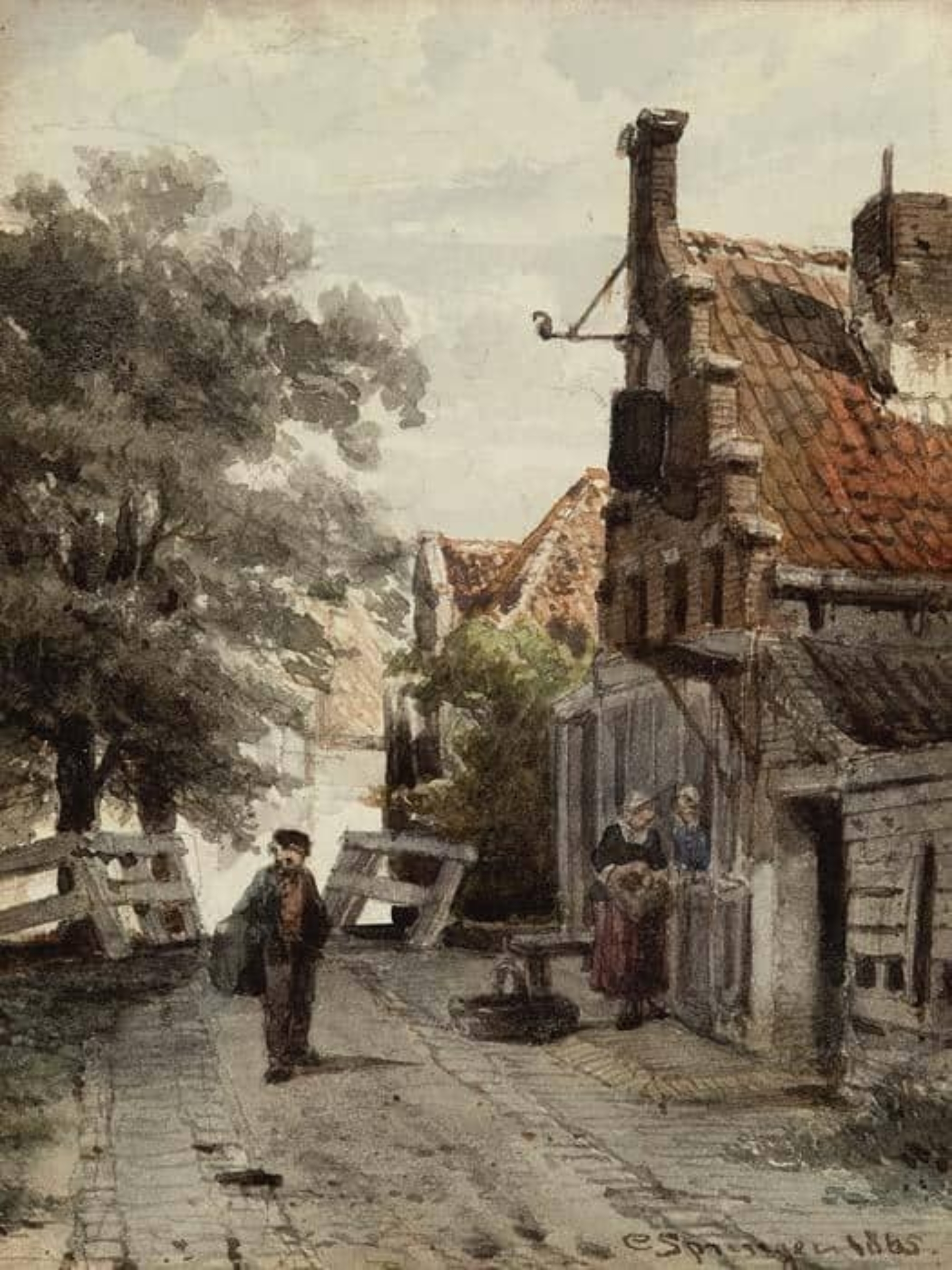 Cornelis Springer: Straatje te Enkhuizen