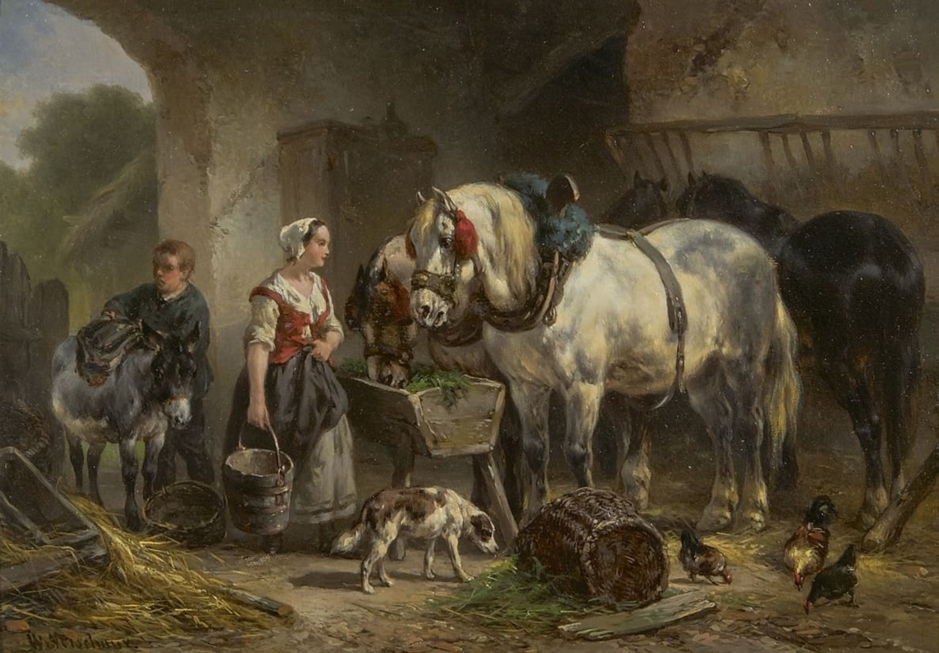 Wouterus Verschuur: Verzorgen van de paarden
