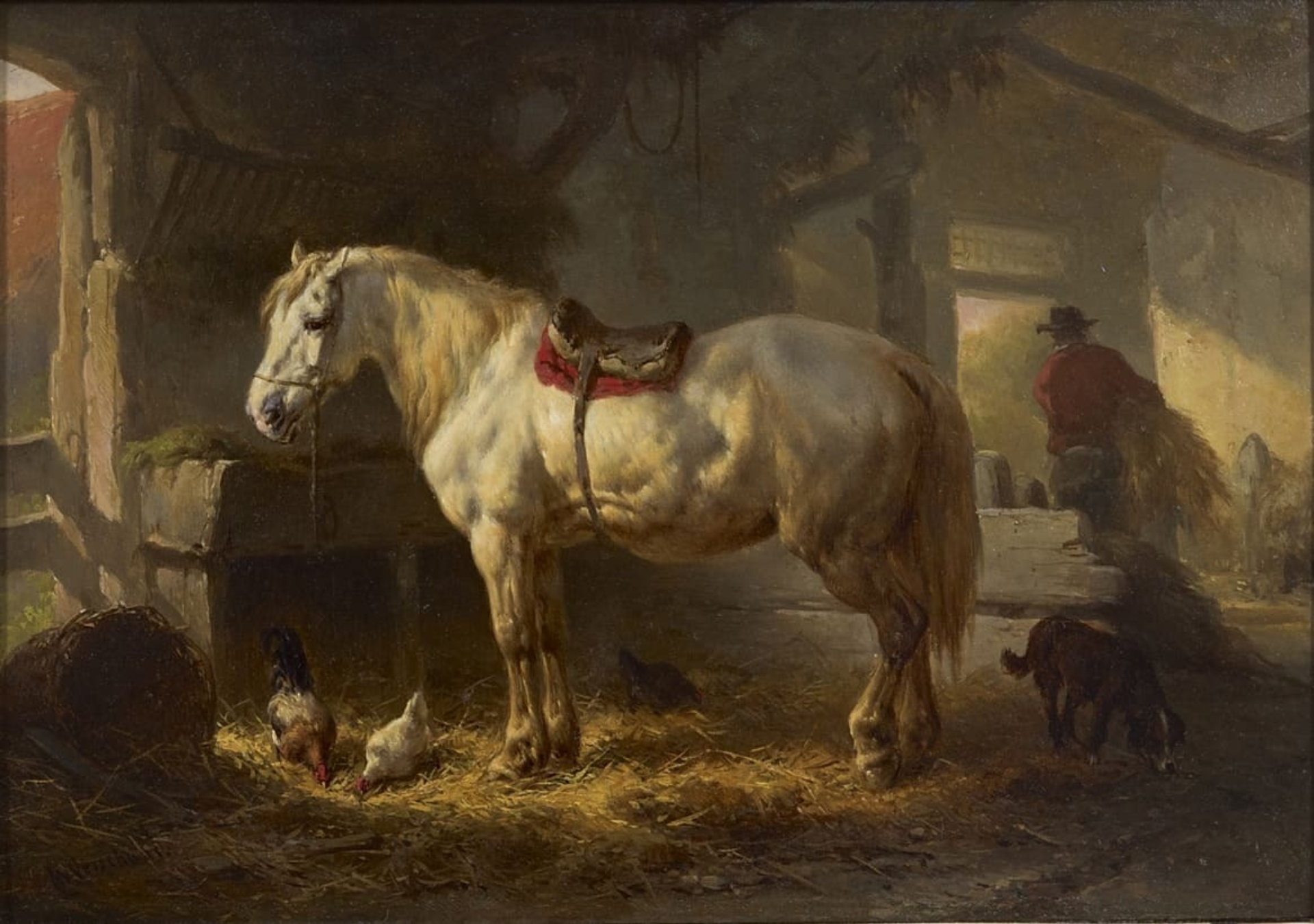 Wouterus Verschuur: Stalinterieur met wit paard