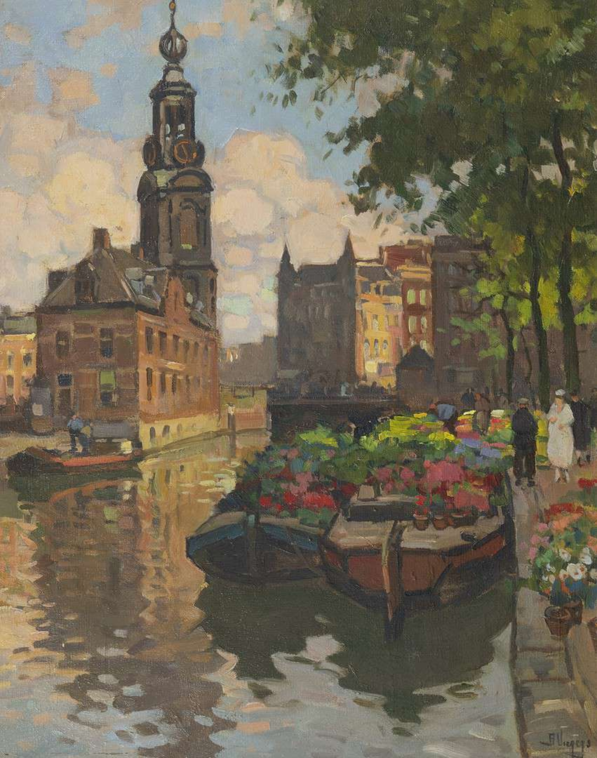 Ben Viegers: Gezicht op het Singel met de Munttoren
