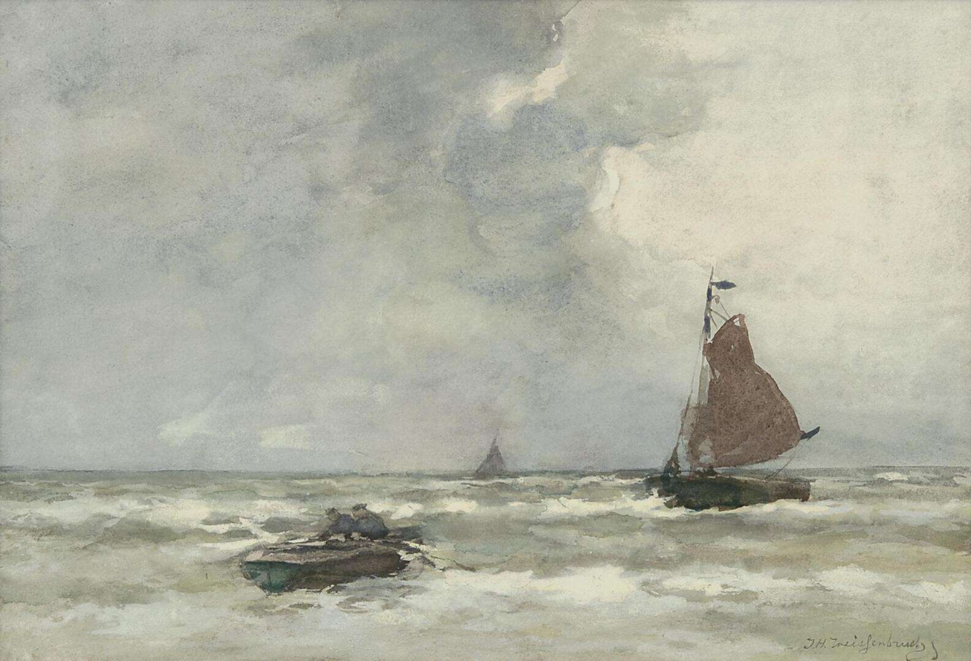 Hendrik Johannes Weissenbruch: Vissersschepen op zee