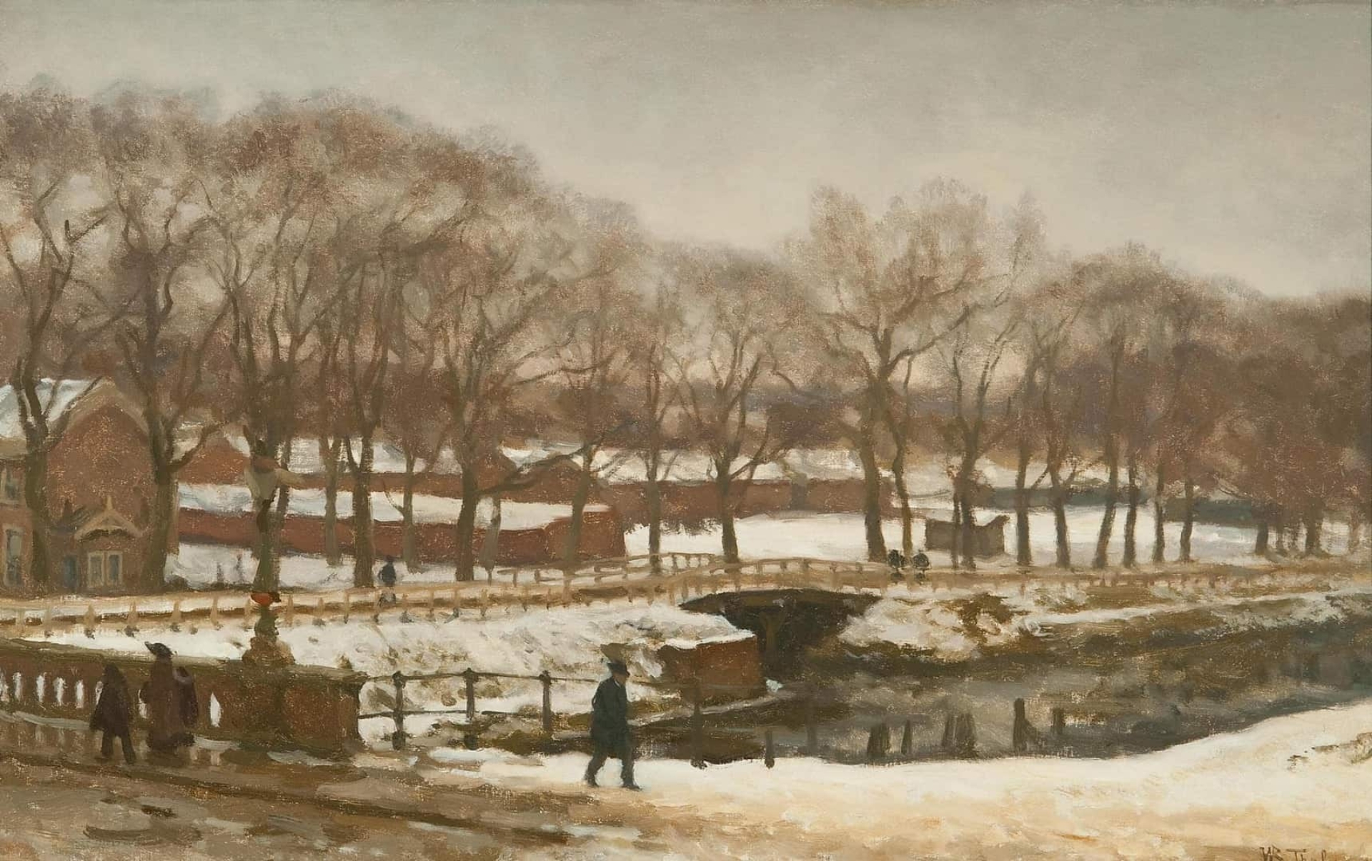 Willem Bastiaan Tholen: Wandelaars op de Witte Brug te Den Haag in de winter