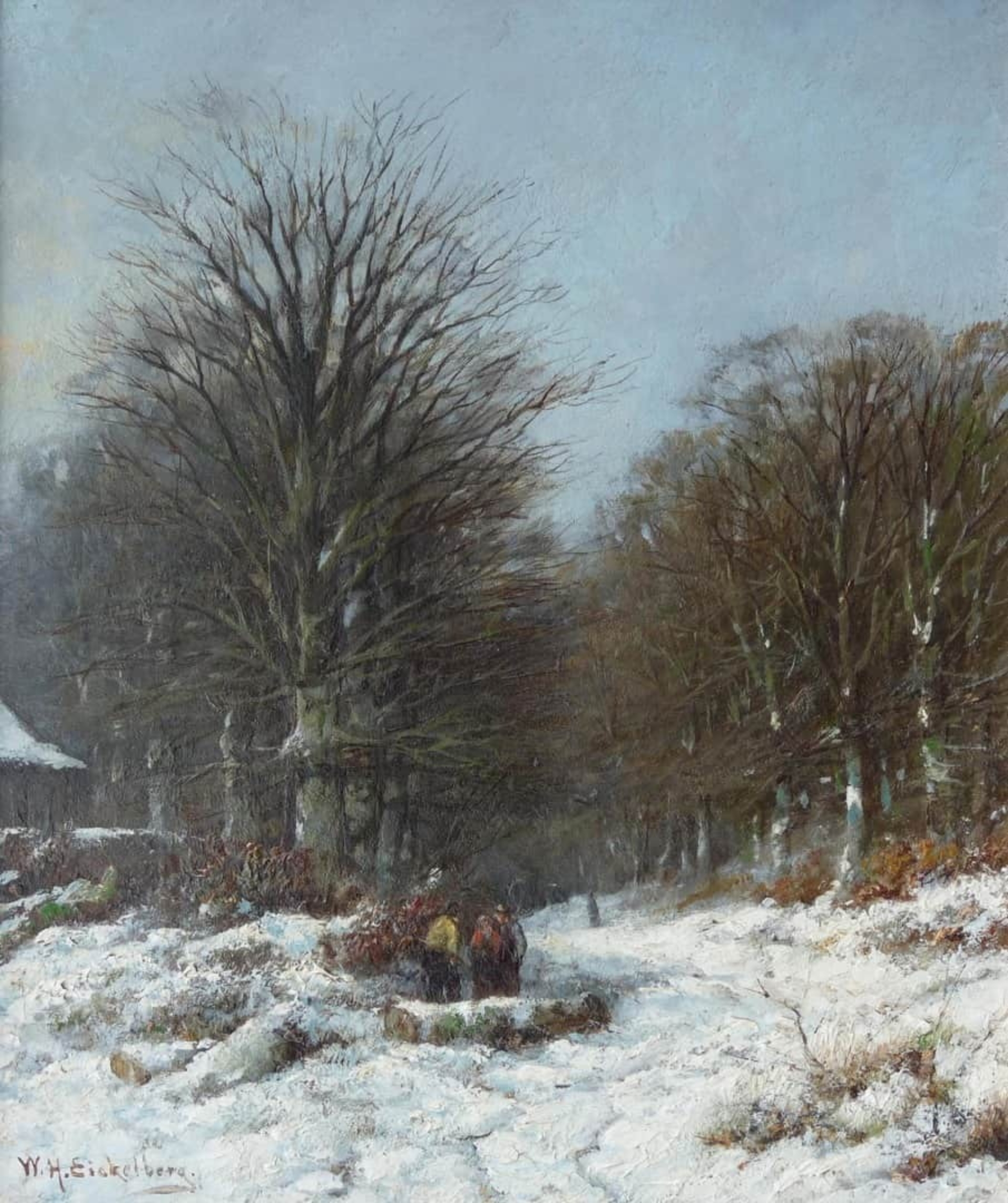 Willem Eickelberg: Figuren op een besneeuwd bospad