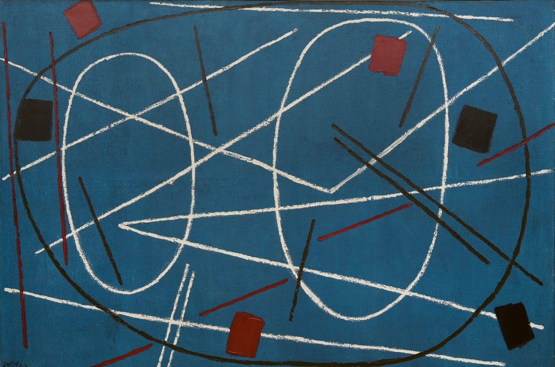 Willem Hussem: Compositie blauw (in lijst)