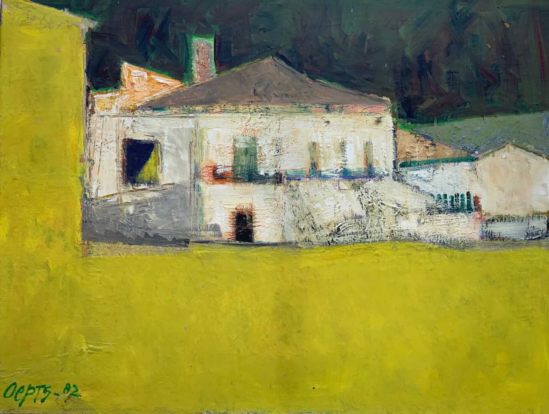 Wim Oepts: Wit huis in zonnig geel landschap