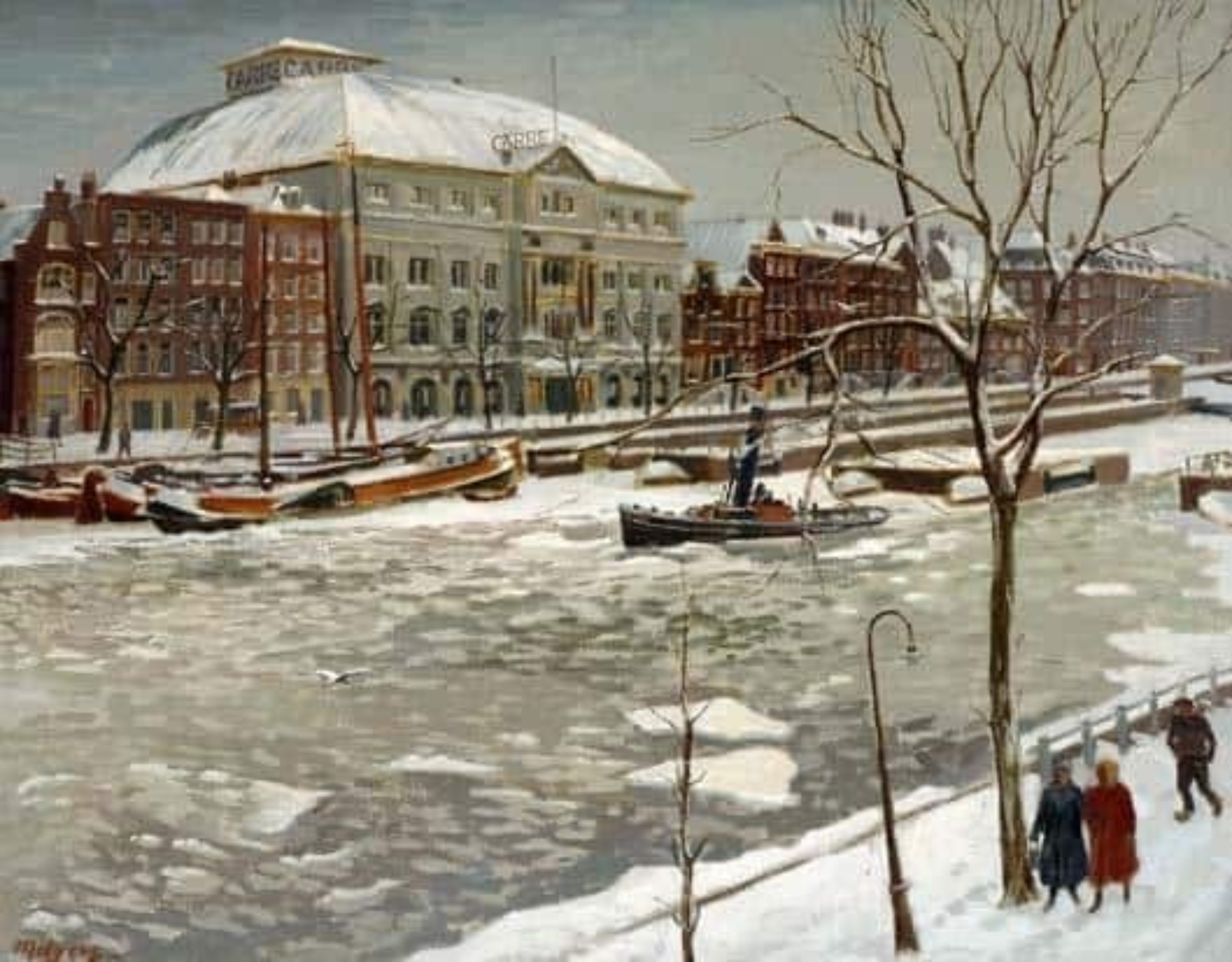 Henk Melgers: Wintergezicht op de Amstel met theater Carré