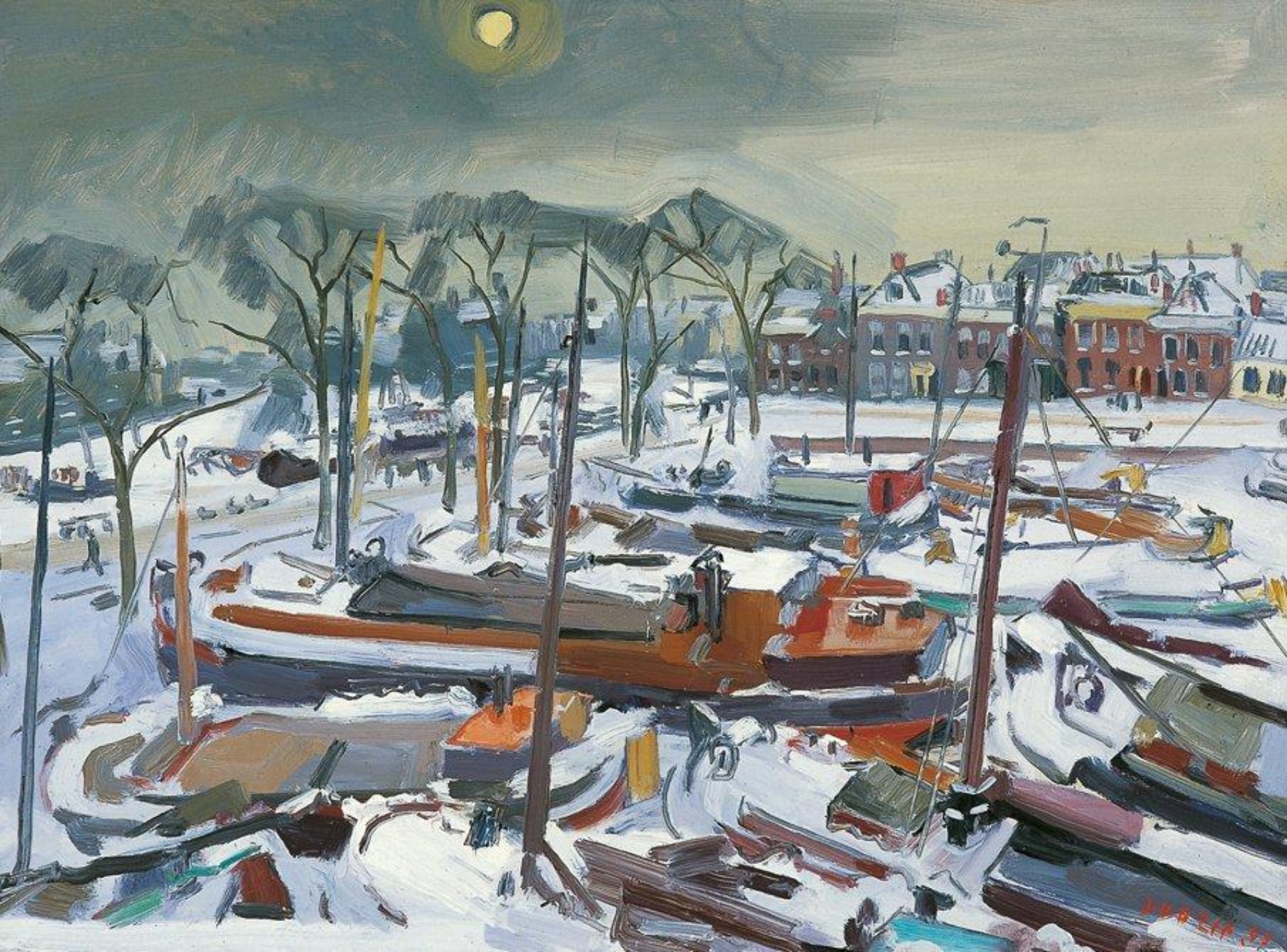 Jan van der Zee: Wintergezicht op de Westerhaven te Groningen