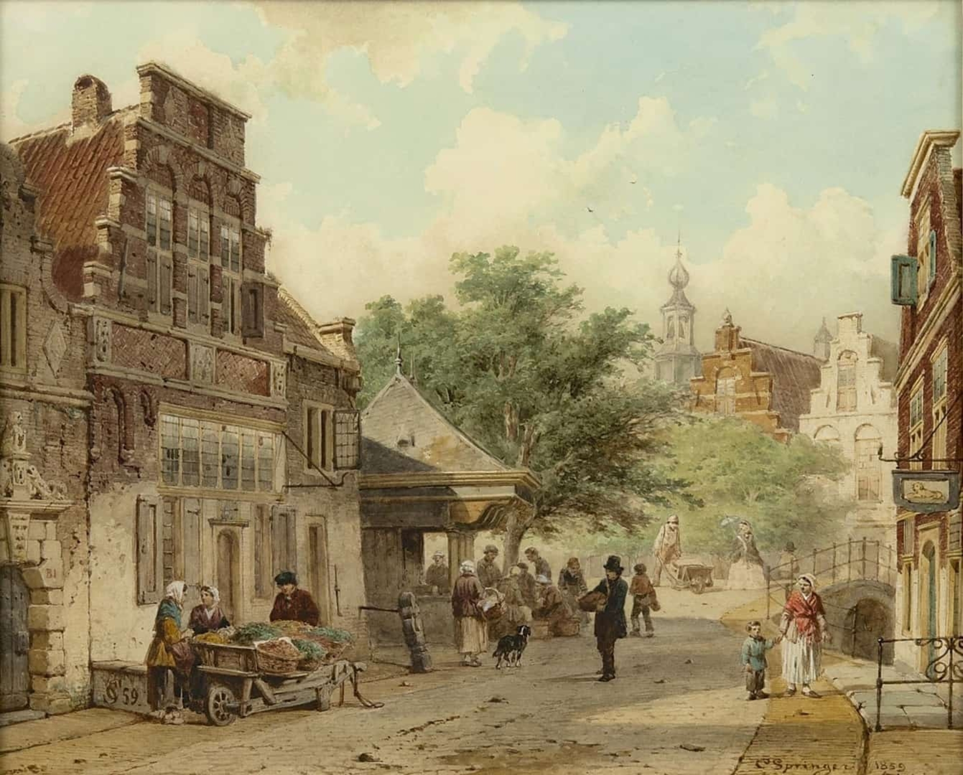 Cornelis Springer: Zomers straatje te Oudewater