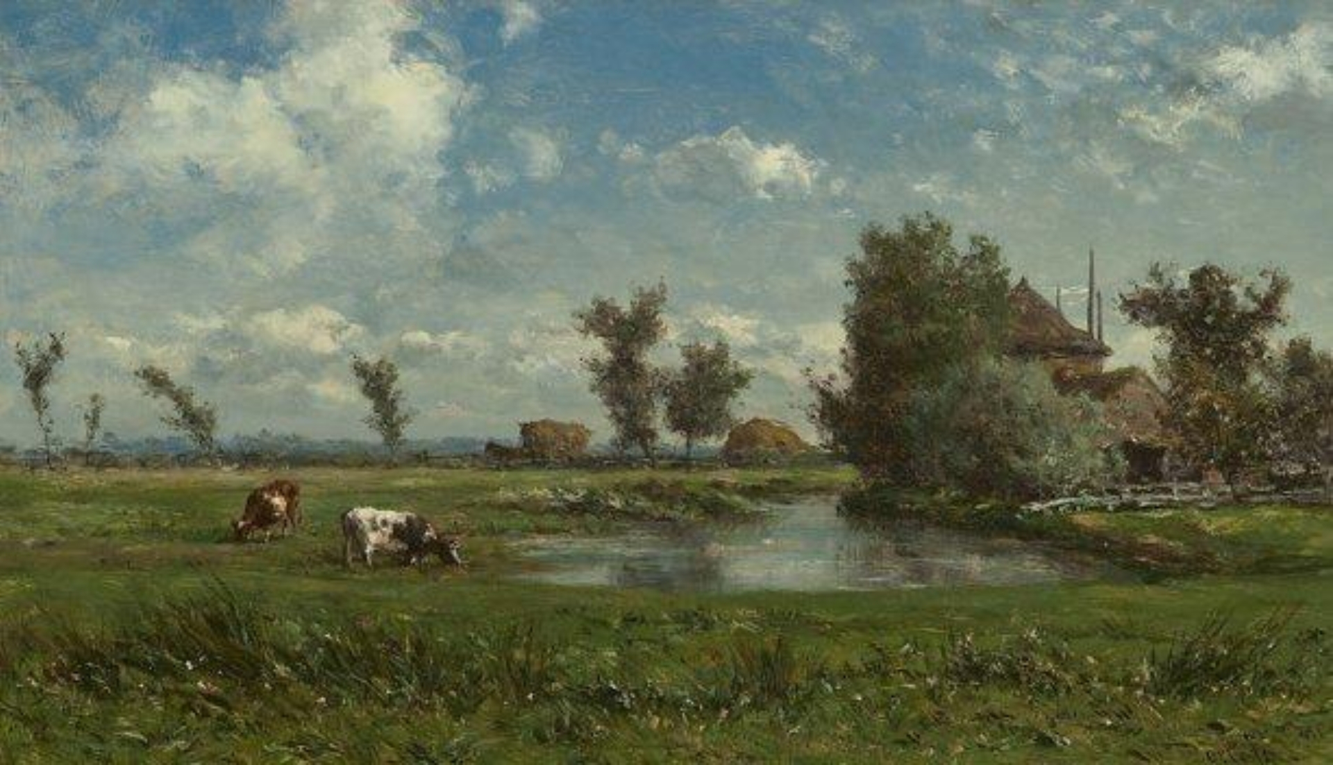 Willem Roelofs: Zonnig polderlanschap met koeien