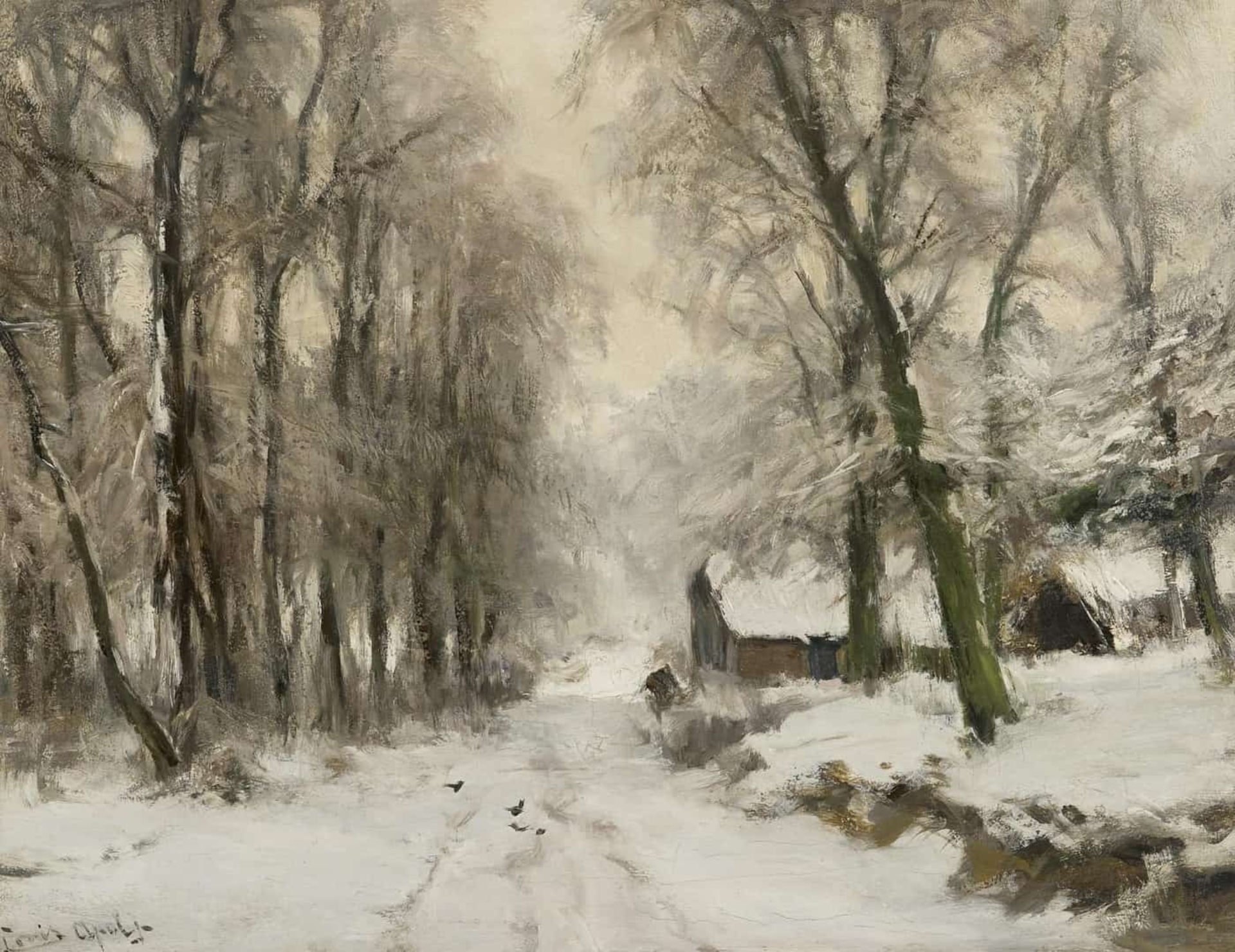 Louis Apol: Huisje in winters bos