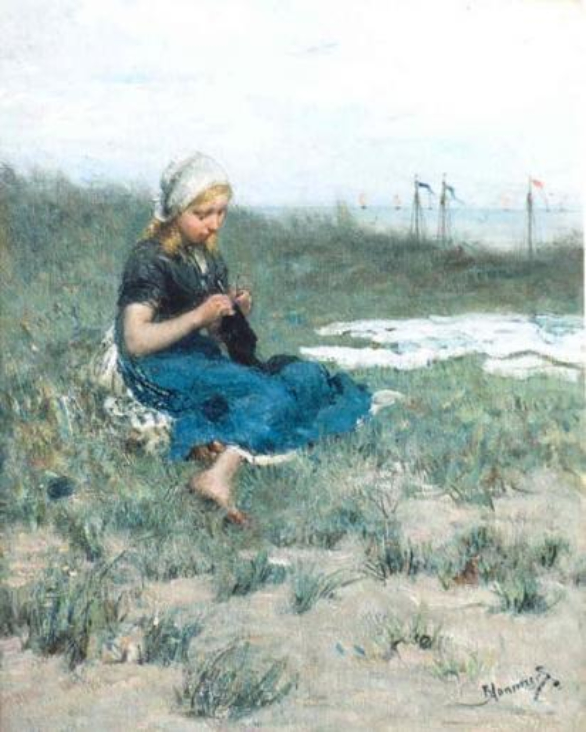 Bernardus Johannes Blommers: Breiend vissersmeisje in de duinen