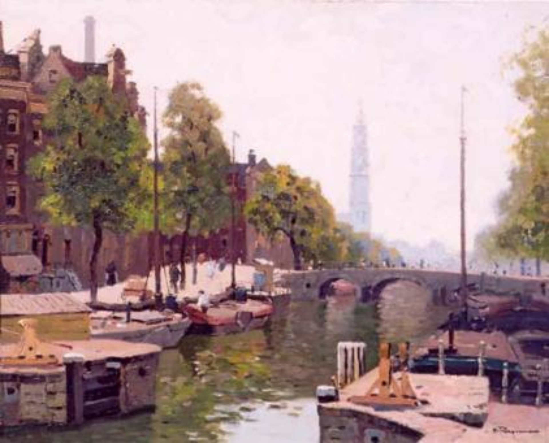 Herman Bogman: Prinsengracht te Amsterdam met de Westerkerk in het verschiet