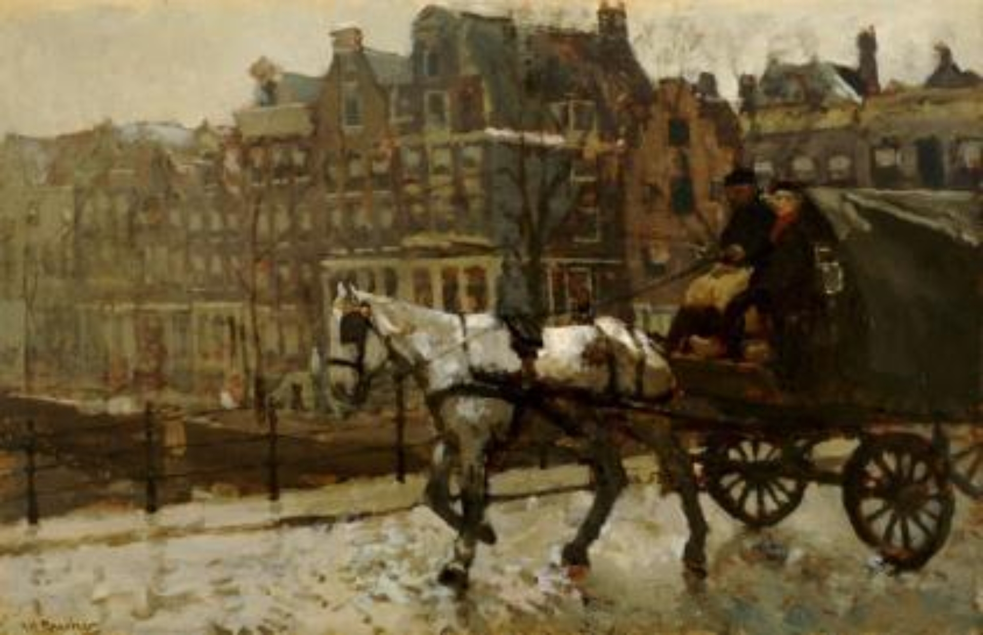 George Hendrik Breitner: Een paardenkar op de brug over de Korte Prinsengracht bij de Eenhoornsluis te Amsterdam