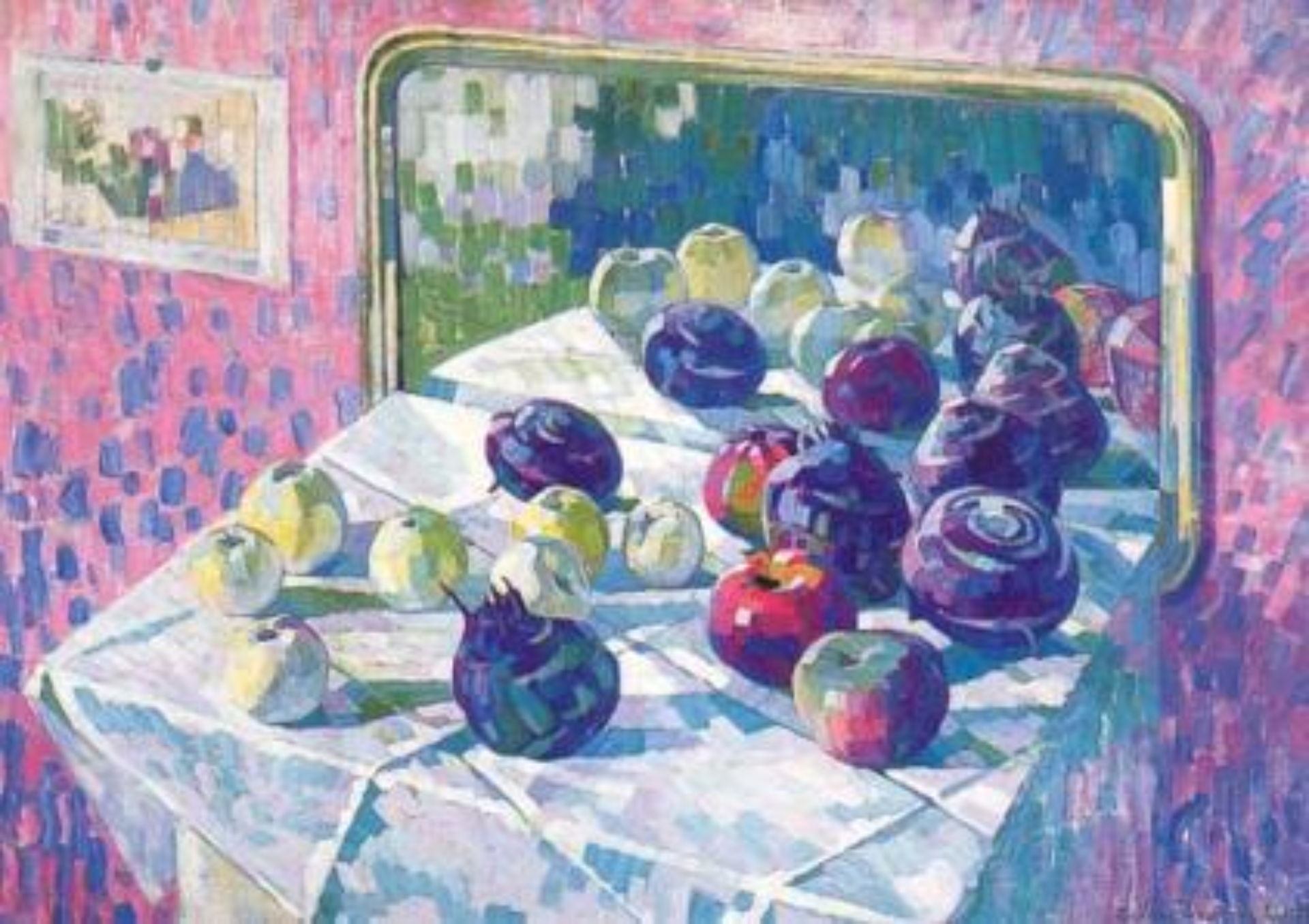Edmond van Dooren: Stilleven met fruit en groente bij een spiegel