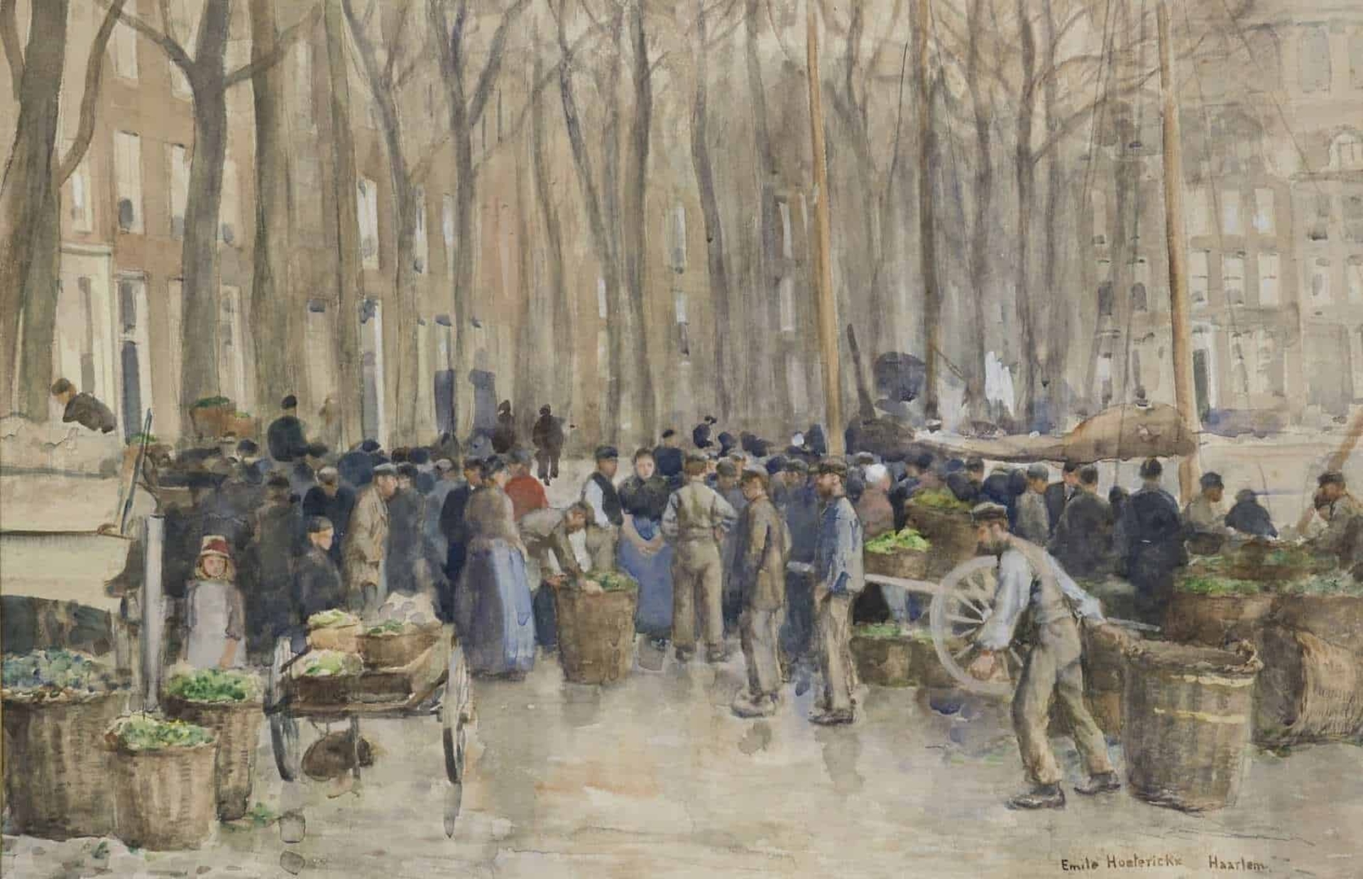 Emile Hoeterickx: Groenteverkoop aan een kade te Haarlem
